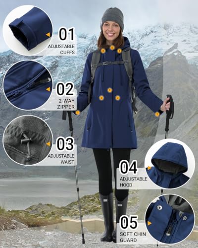 Detalle 1 de Outdoor Ventures Ladies Softshell Rain Jacket: Lightweight, Breathable Windbreaker with Hood