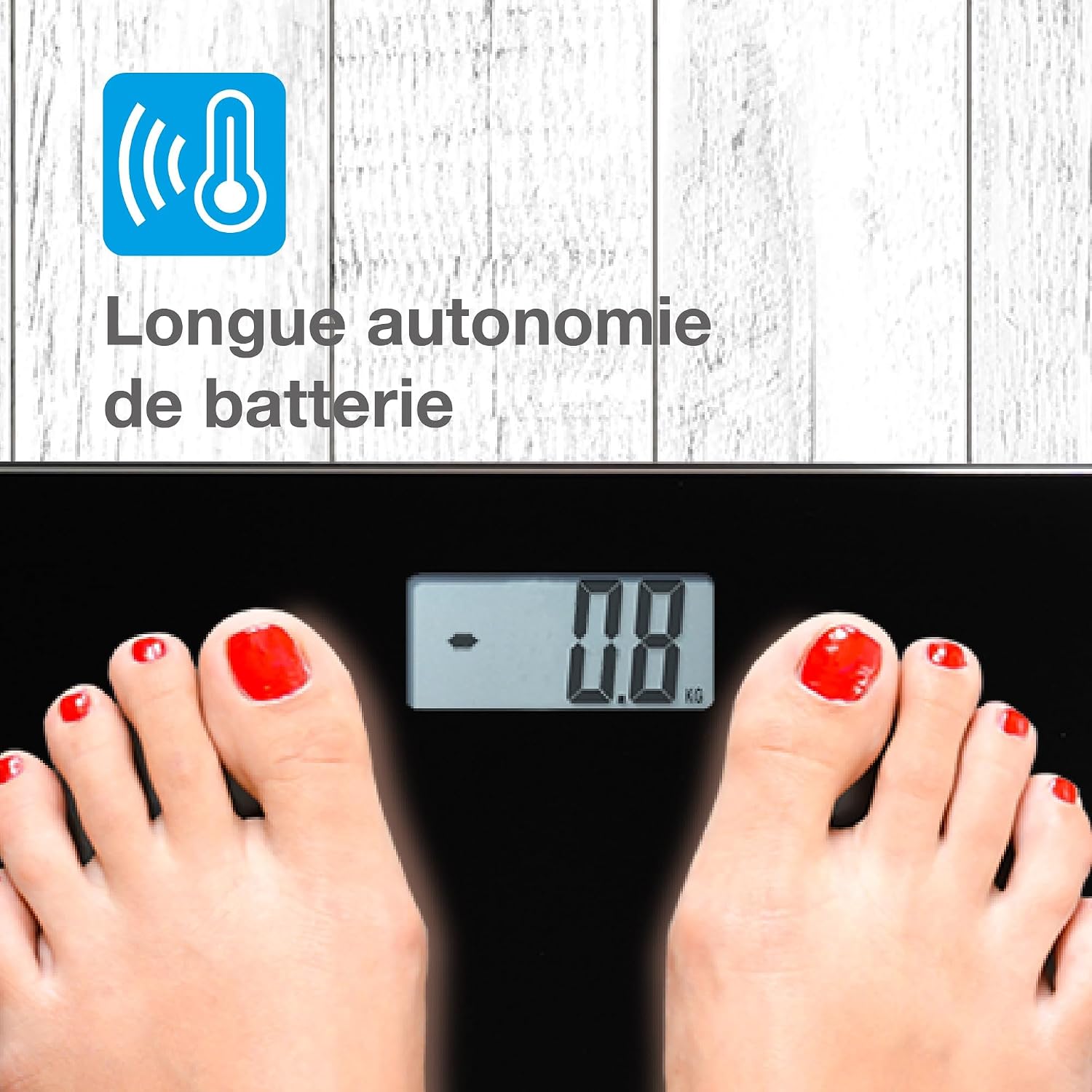 Detalle 2 de Citizen HMS324 : pèse-personne numérique haute précision ultra-fin en verre trempé, Step-On (noir)