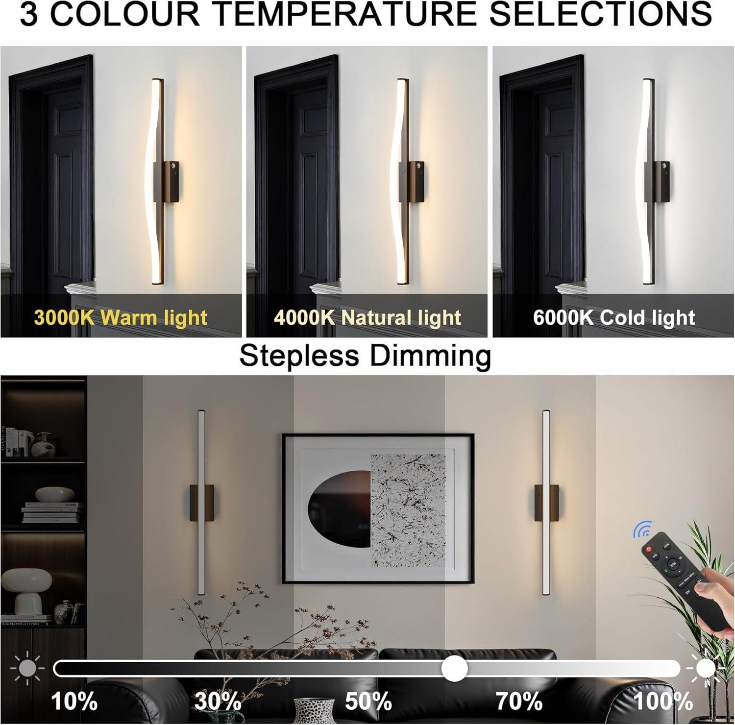 Thumbnail 1 de Actask Wandleuchte Kabellos mit Fernbedienung 60 cm – LED-Bildbeleuchtung mit drei Farbtemperaturen, 8000 mAh Akku