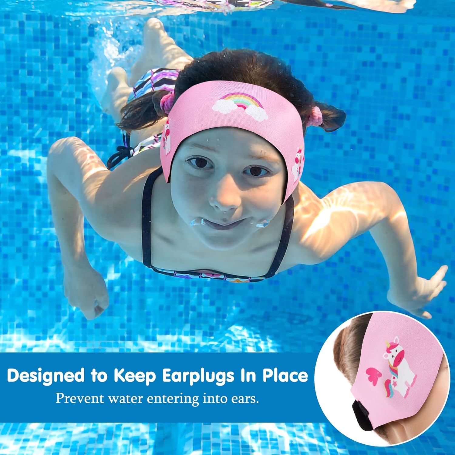 Thumbnail 2 de HeySplash Elastic Swimming Ear Band (Kids) – Adjustable waterproof neoprene headband for swimming ear protection