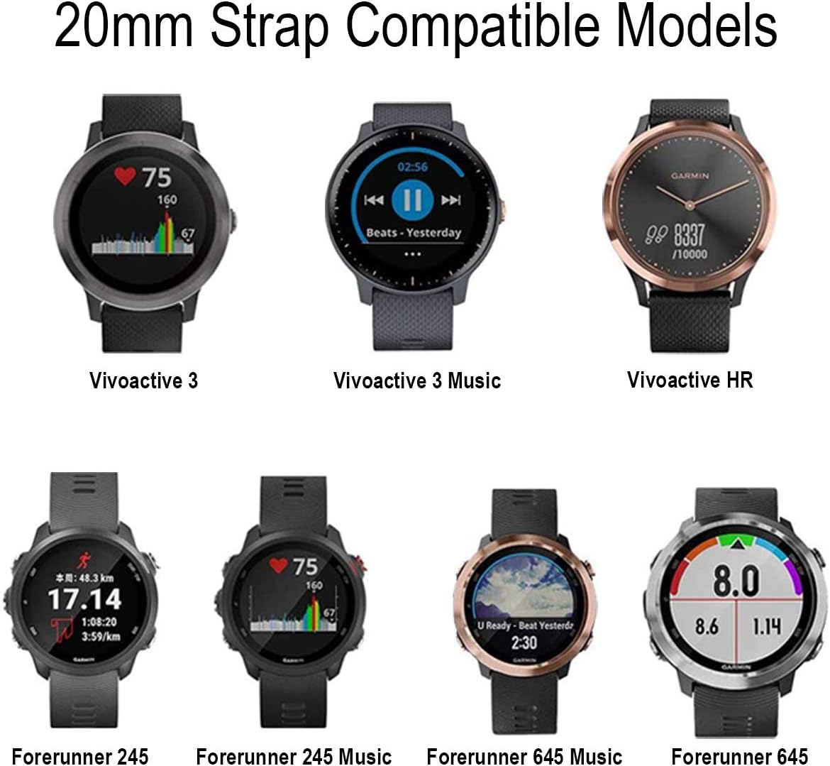 Thumbnail 6 de Vobafe 20mm strap for Garmin Vivoactive 3 watch