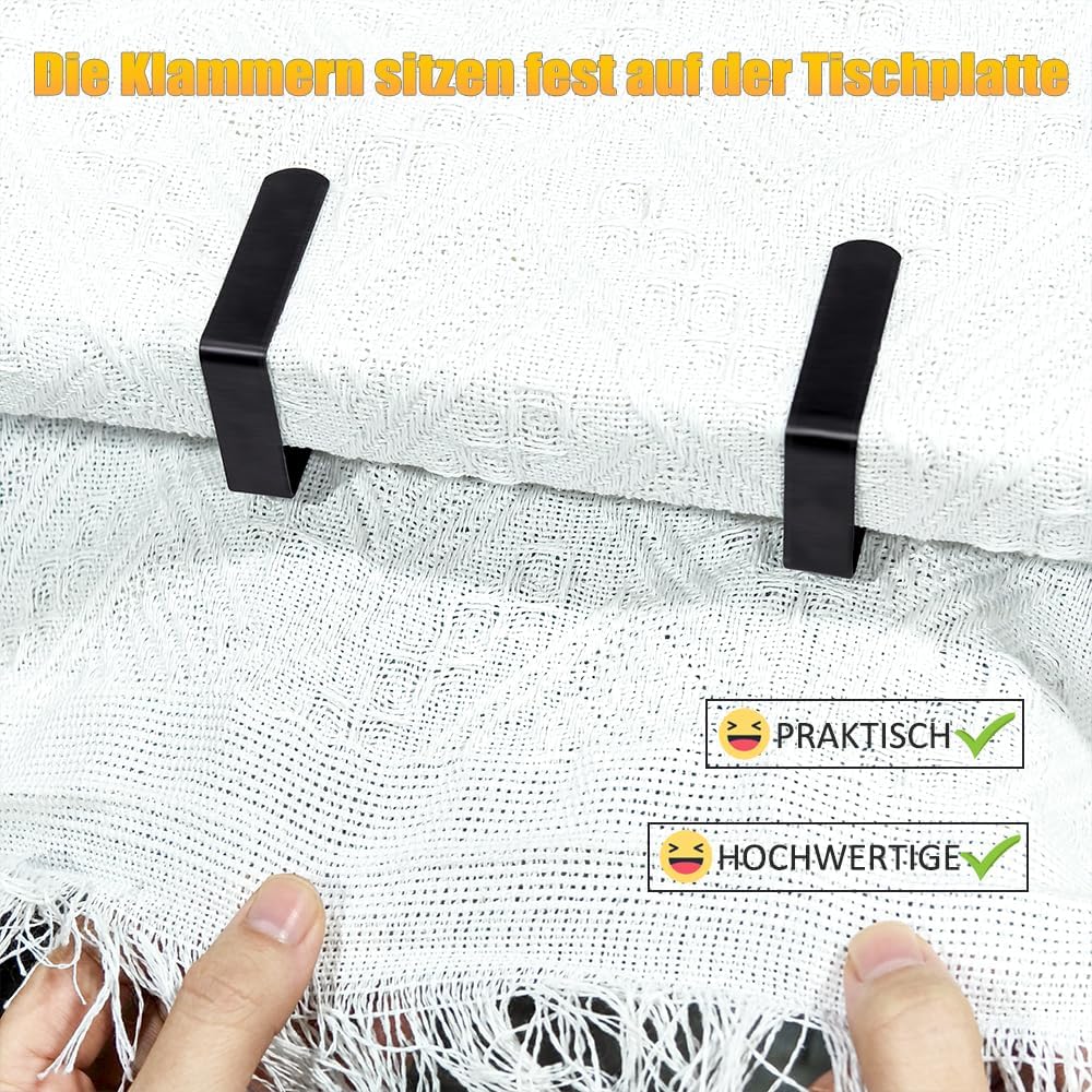 Detalle de Aongray Tischdeckenklammern Edelstahl – 8 Stück, Schwarz, Tischclips für Plattenstärke bis 3 cm