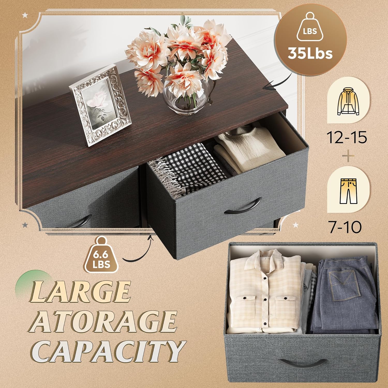 Thumbnail 4 de WLIVE Fabric Dresser 8-Drawer 31.7in
