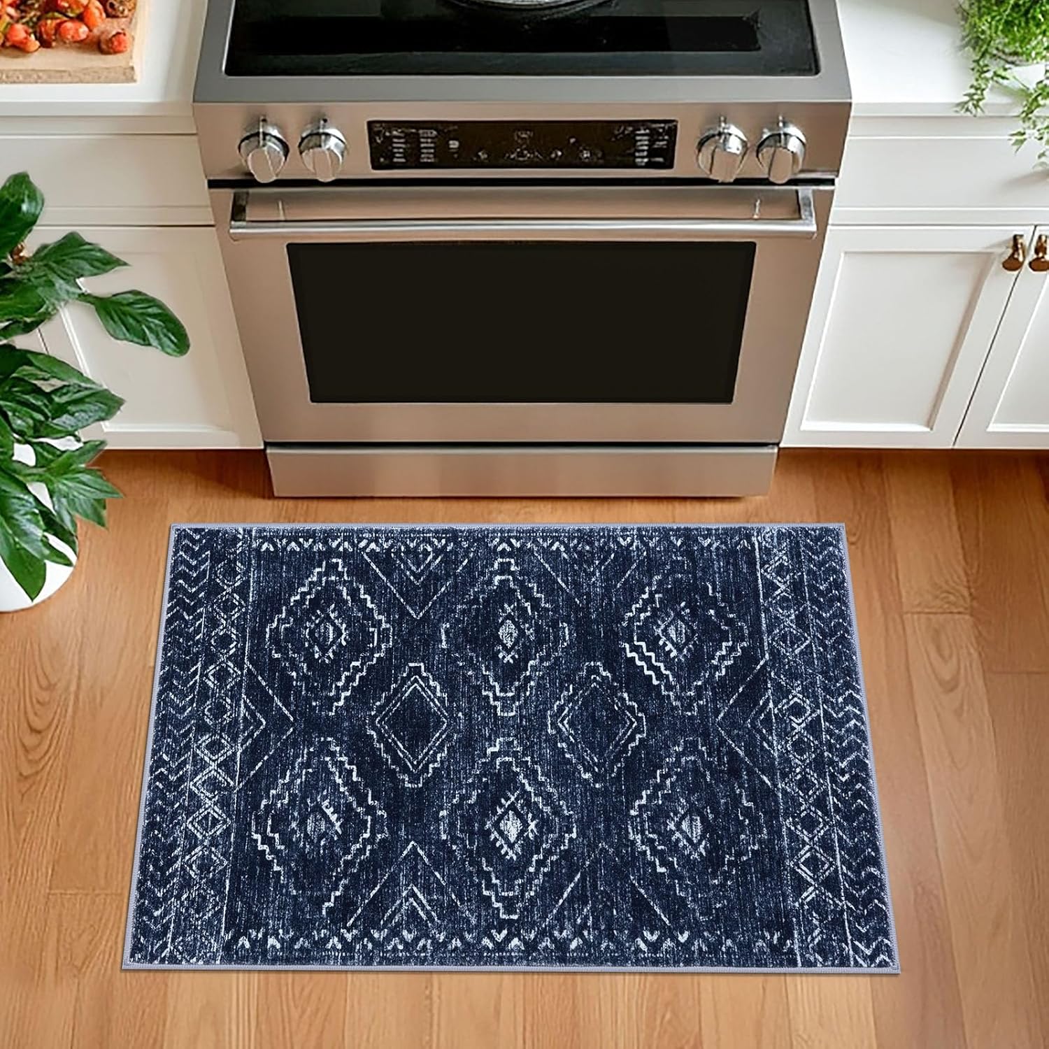 Thumbnail 1 de KILOCOCO Boho Entryway Rug 2x3 (Dark Blue Geometric) — Machine Washable Non-Slip Kitchen & Door Mat
