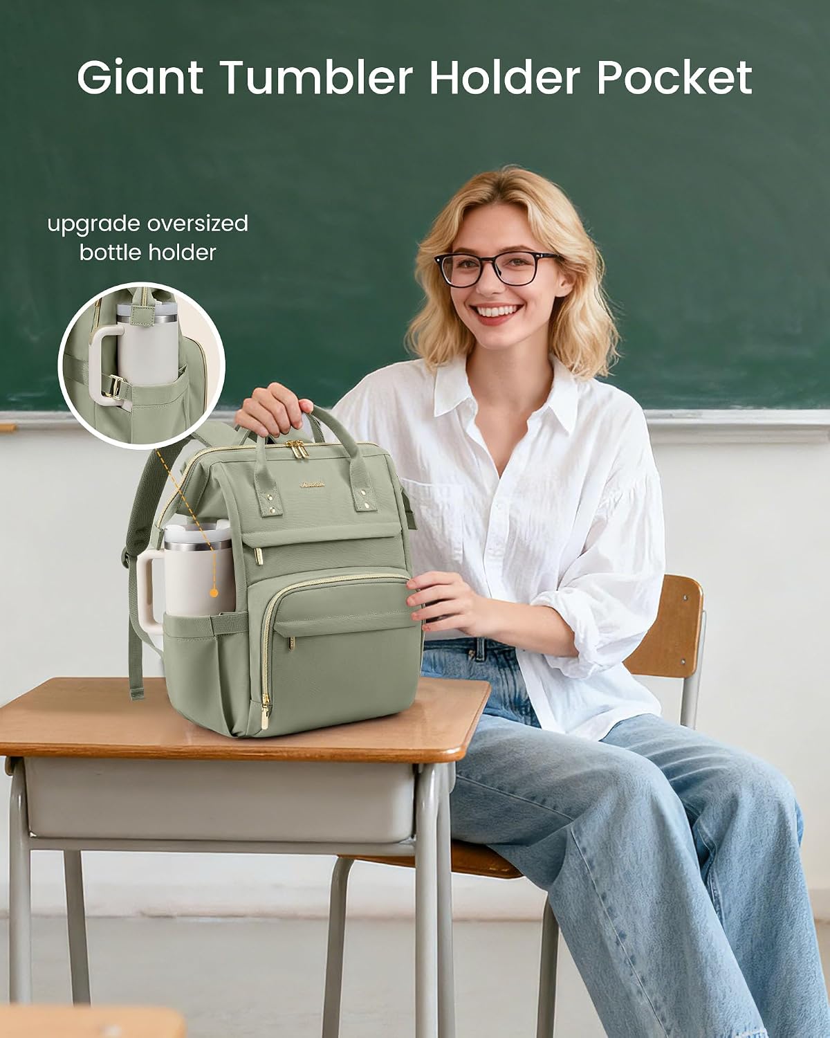 Thumbnail 1 de LOVEVOOK Women's Laptop Backpack with Giant Tumbler Holder – 15.6 inch, Waterproof, 2-Compartment Travel Bag