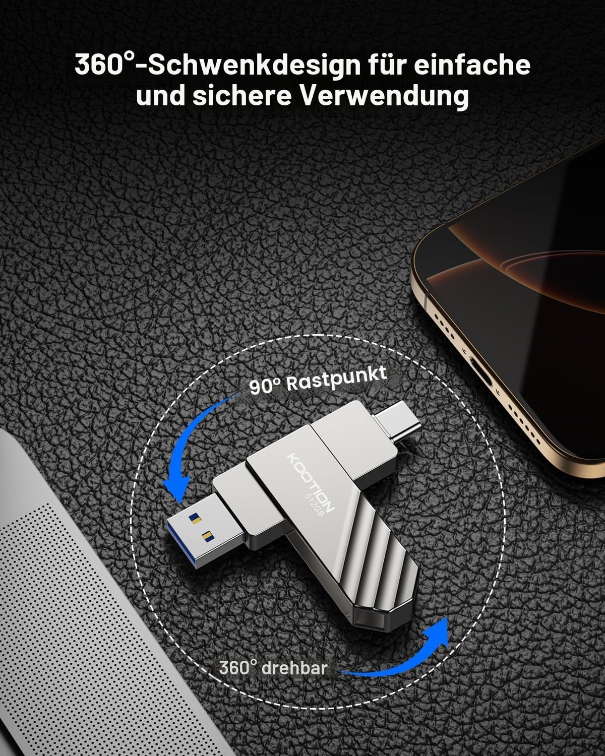 Detalle de KOOTION USB Stick 512GB USB-C Stick USB 3.2 Gen 2 – Dual USB-C/USB-A Flash Drive