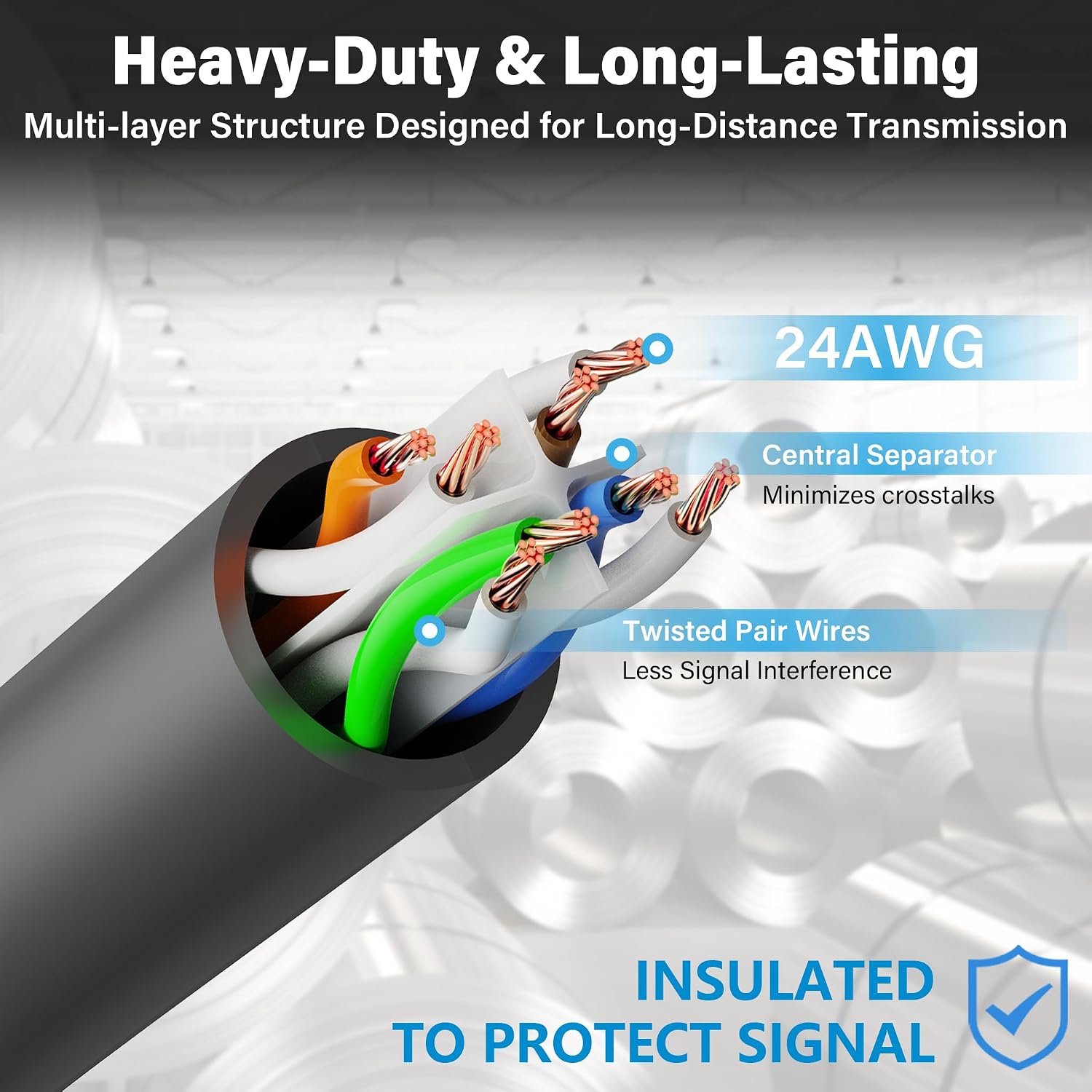 Thumbnail 5 de Brozzag BG-R-Cat6/5E-50FT-BK Outdoor Cat 6 Ethernet Cable, 50ft