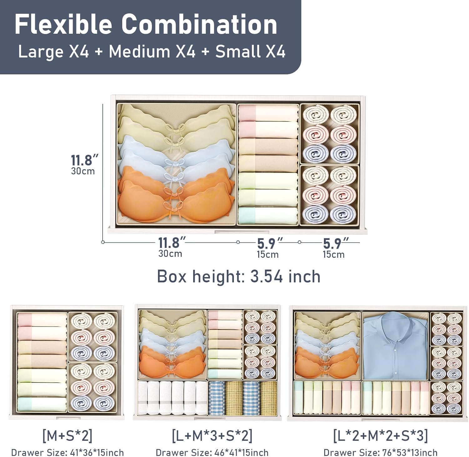 Detalle 2 de DIMJ Drawer Organizer, 12-Piece Closet Storage