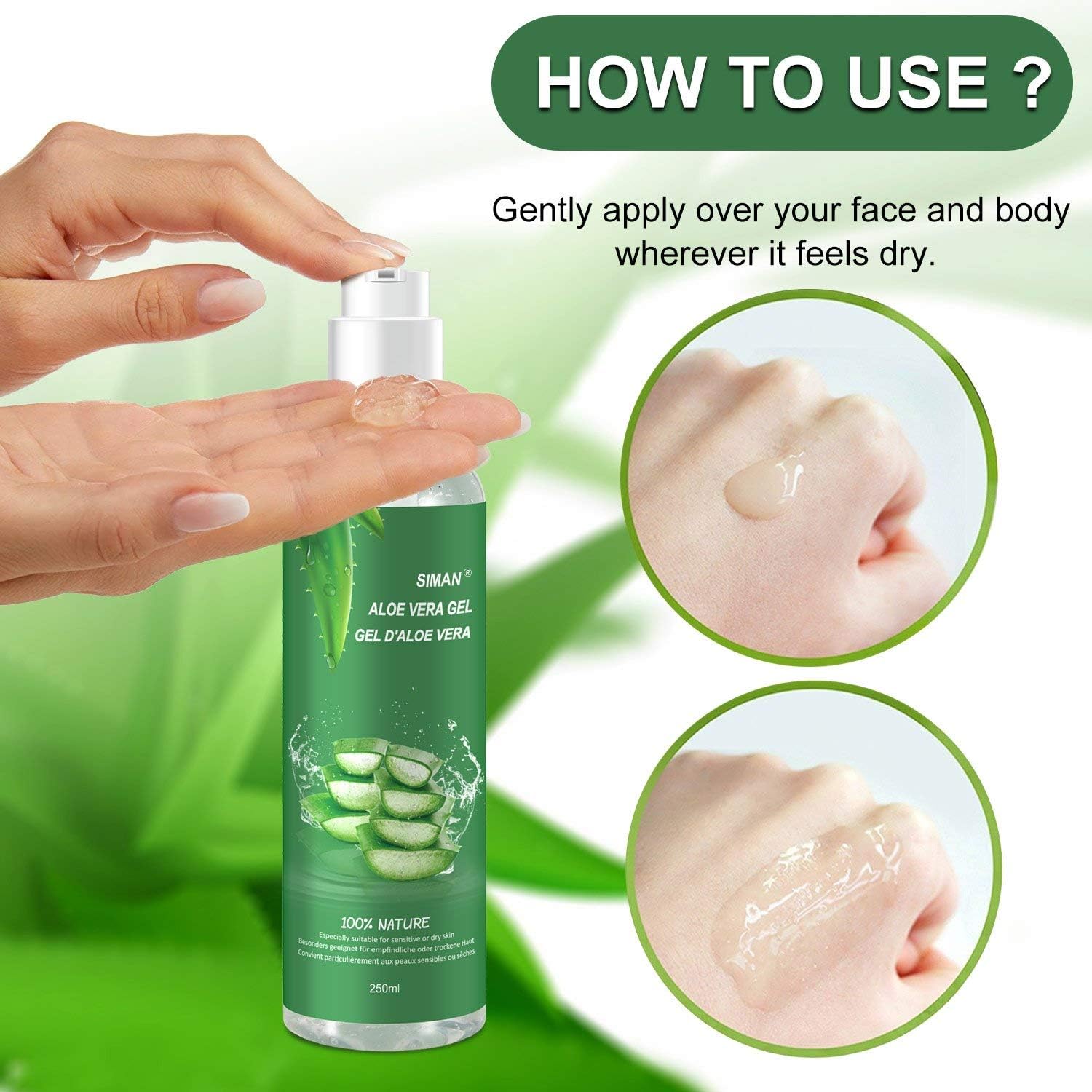 Thumbnail 4 de Aloe Vera Gel 100% Pur von Aloe Vera – naturreines Gel für Gesicht, Haare & Körper, beruhigend & pflegend, 250 ml