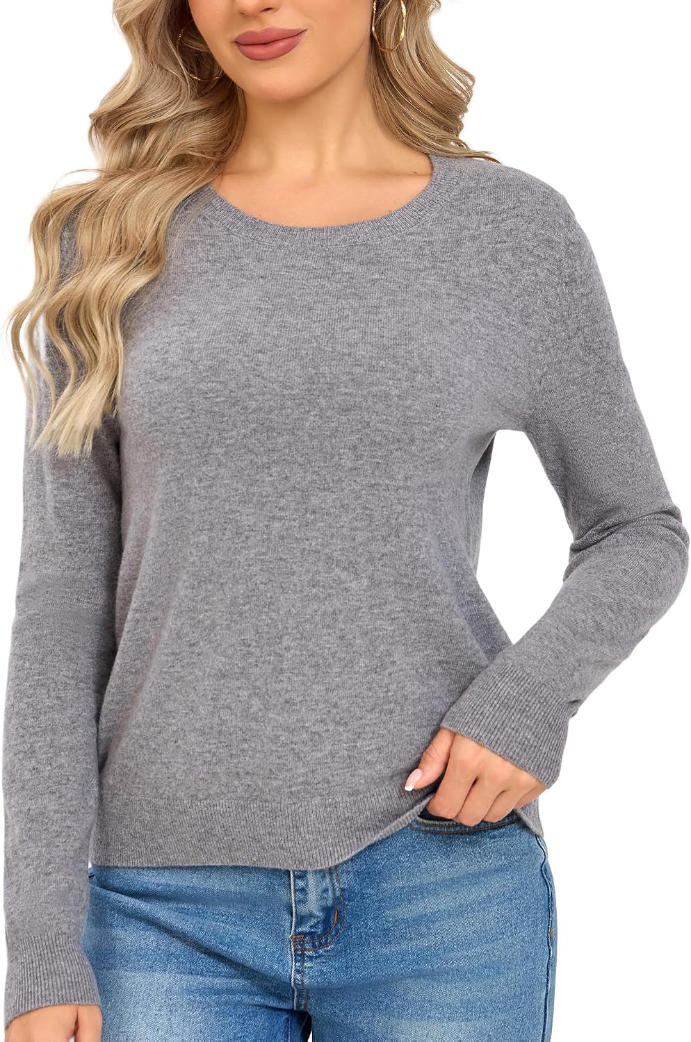 Detalle de VETLURY Damen Rundhalspullover aus 100% Merino-Wolle – Weicher Strick, zeitloses Basic