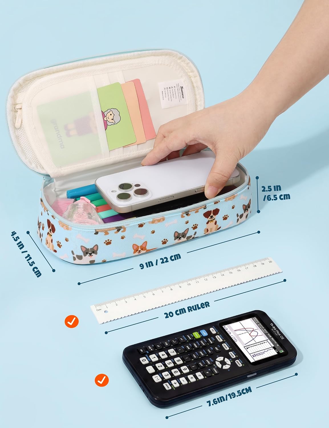 Detalle de SUNEE S-P8157 Pencil Case, Cute Dog Print, Oxford Fabric, Zippered