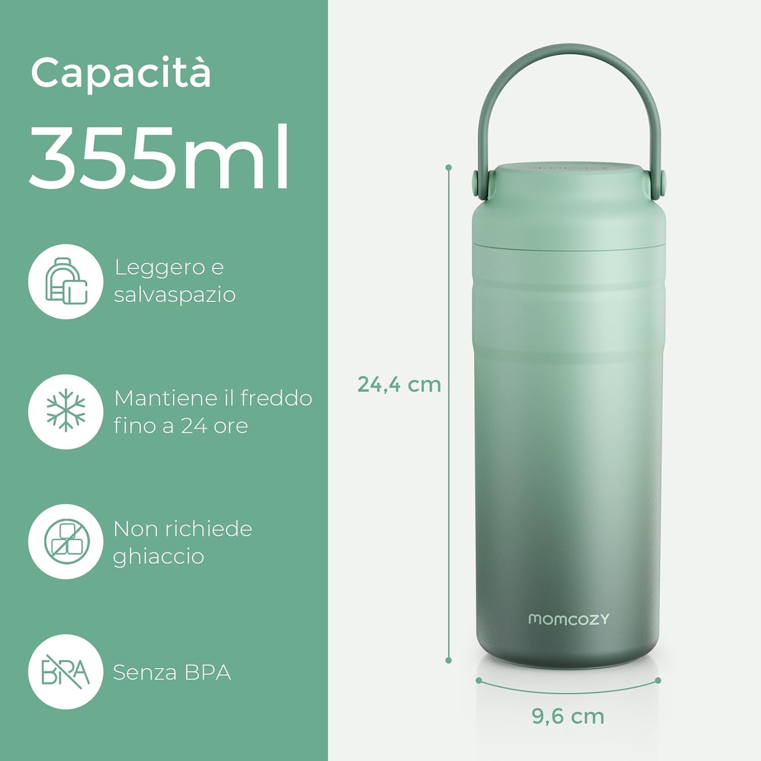 Detalle de Momcozy Refrigeratore Portatile per Latte Materno — Conservazione 24H senza ghiaccio, Bottiglia 355ml a prova di perdita