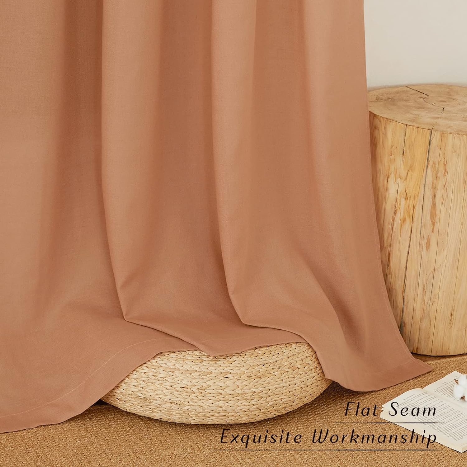 Detalle 2 de NICETOWN Linen Burnt Orange Semi Sheer Curtains (2 Panels) with Grommets, 55"W x 90"L