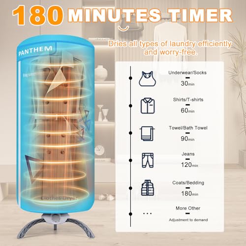 Detalle 2 de panthem 900W Portable Electric Clothes Dryer – Foldable, 12kg Capacity (Blue)