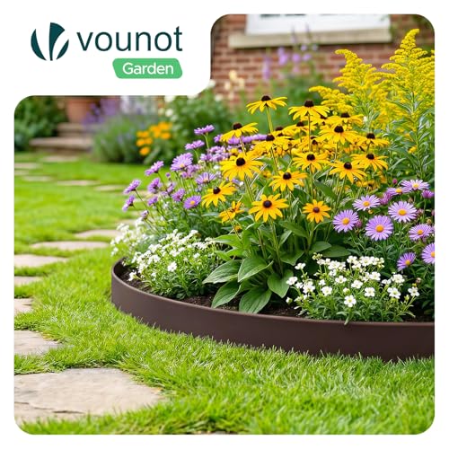 Detalle de VOUNOT Bordo Giardino Flessibile 10 m – Bordura aiuole plastica marrone con 30 chiodi di fissaggio, 5 cm di altezza
