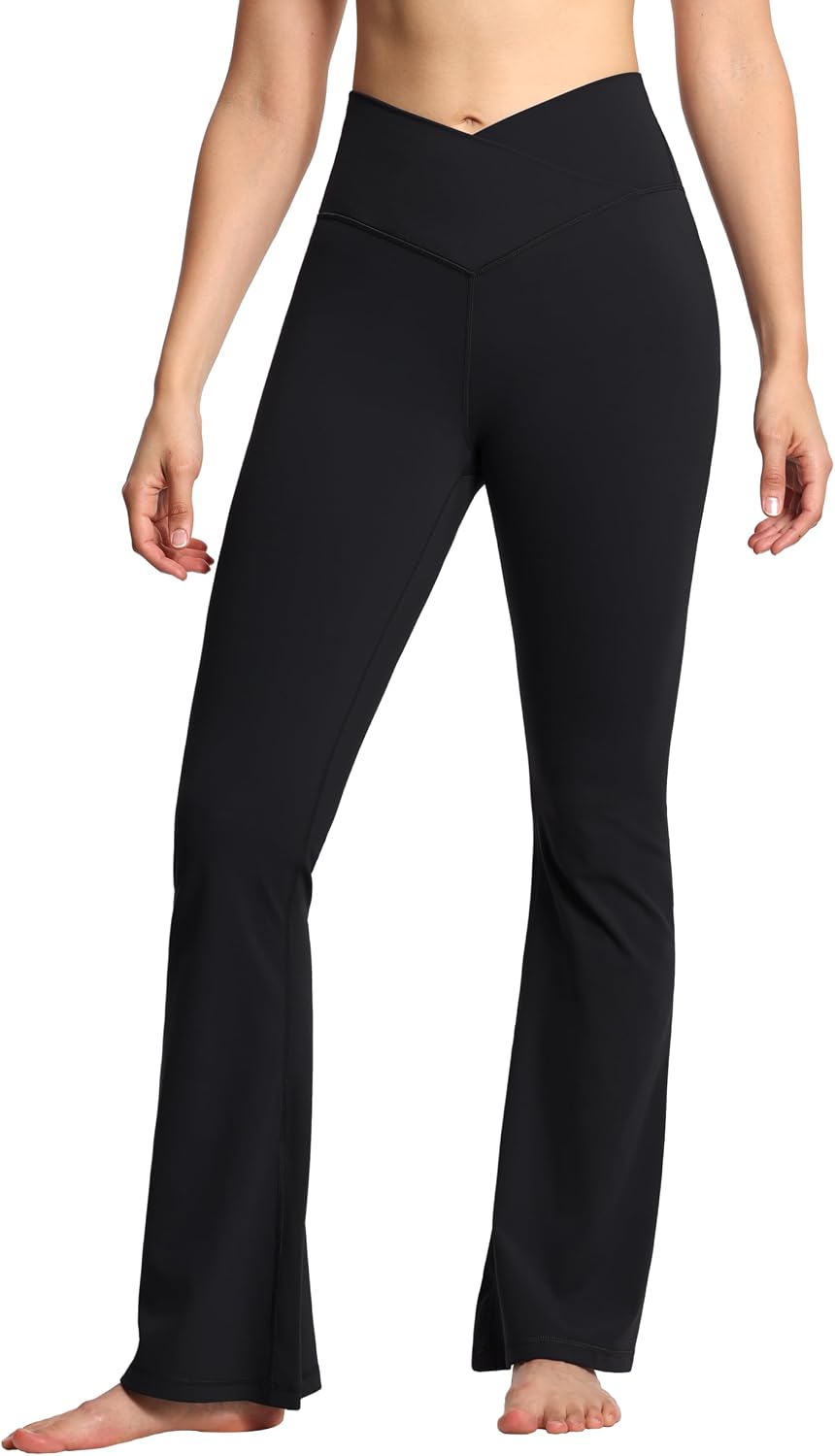 Detalle 1 de THE GYM PEOPLE Women's Crossover High Waist Flare Leggings, 4-Way Stretch