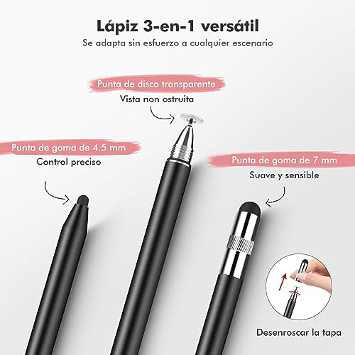 Thumbnail 1 de Lapiz para Tablet MEKO 3 en 1 Lapiz para iPad/iPhone/Samsung/Android/iOS, Lapiz Tactil Tablet de Alta Sensibilidad y Precisión con 10 Puntas de Repuesto (Negro + Oro Rosa)
