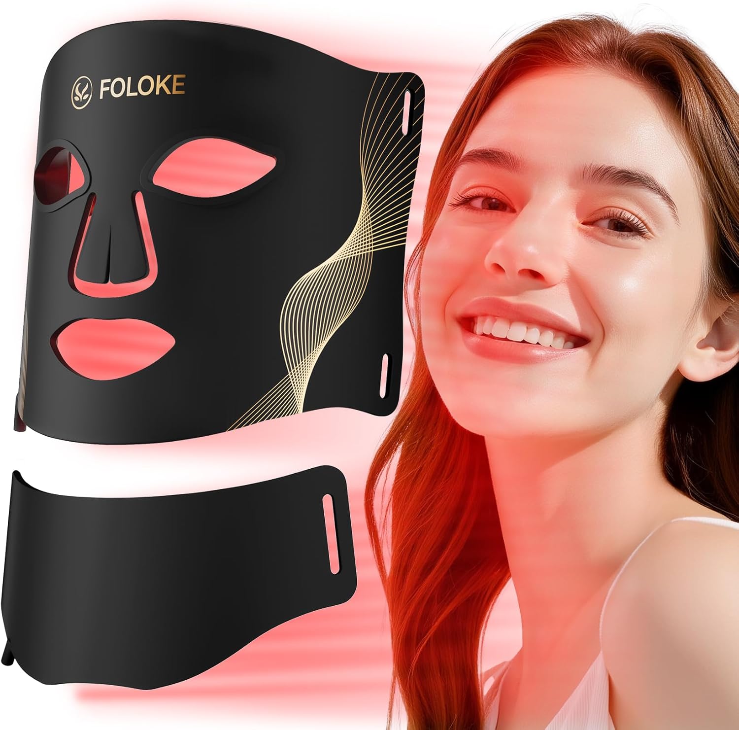 Detalle de FOLOKE Maschera di Terapia con Luce LED per la Cura della Pelle: rosa? rosso, per viso e collo