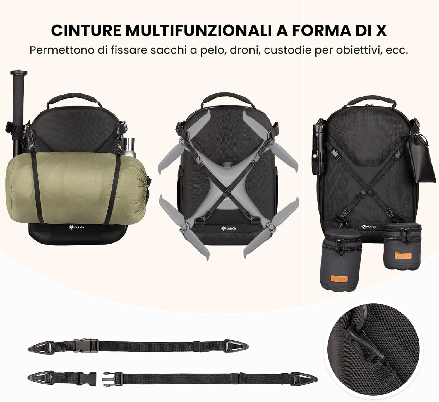 Detalle de TARION Zaino per fotocamera: custodia rigida, scomparto per laptop 15'' e protezione antipioggia