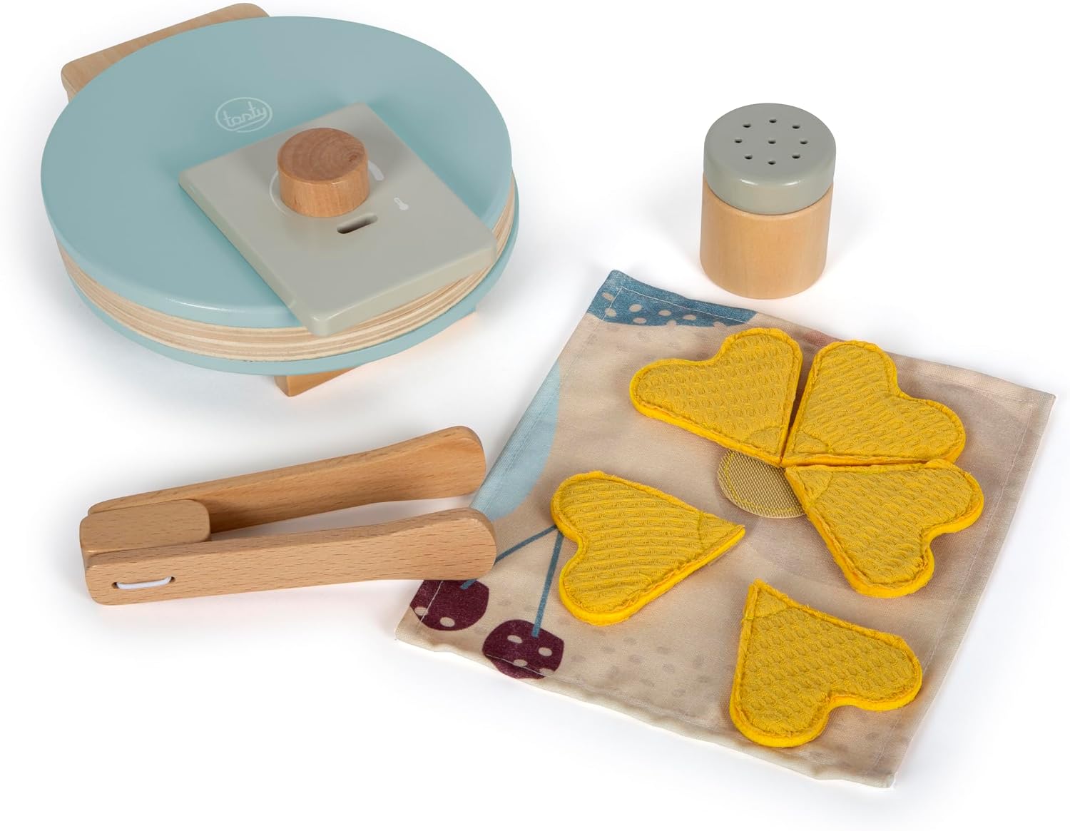 Detalle 2 de small foot 12492 speelgoedwafelijzer Tasty van hout met stoffen hartwafel