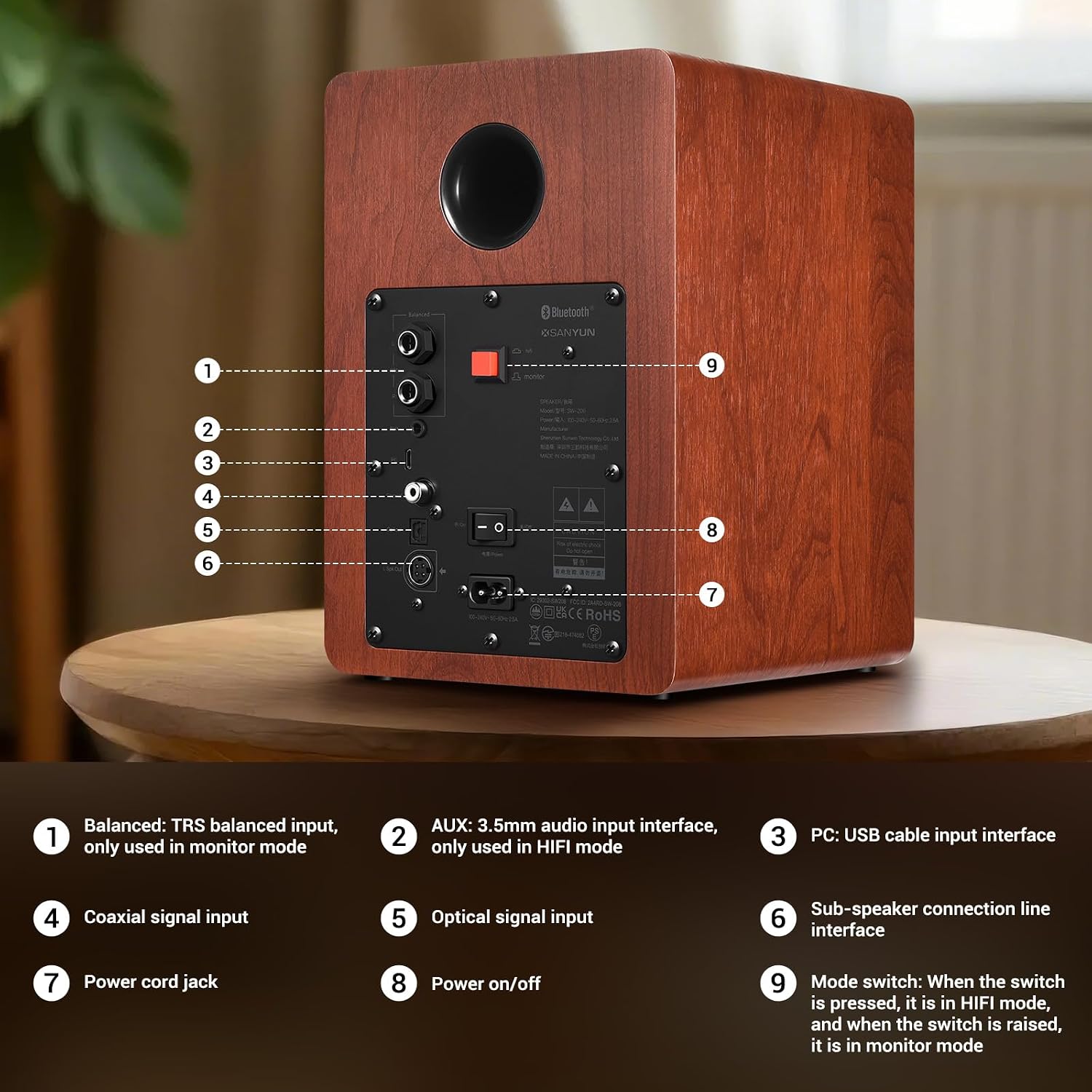 Detalle de Sanyun SW206 80W Active Dual-Mode Bookshelf Speakers