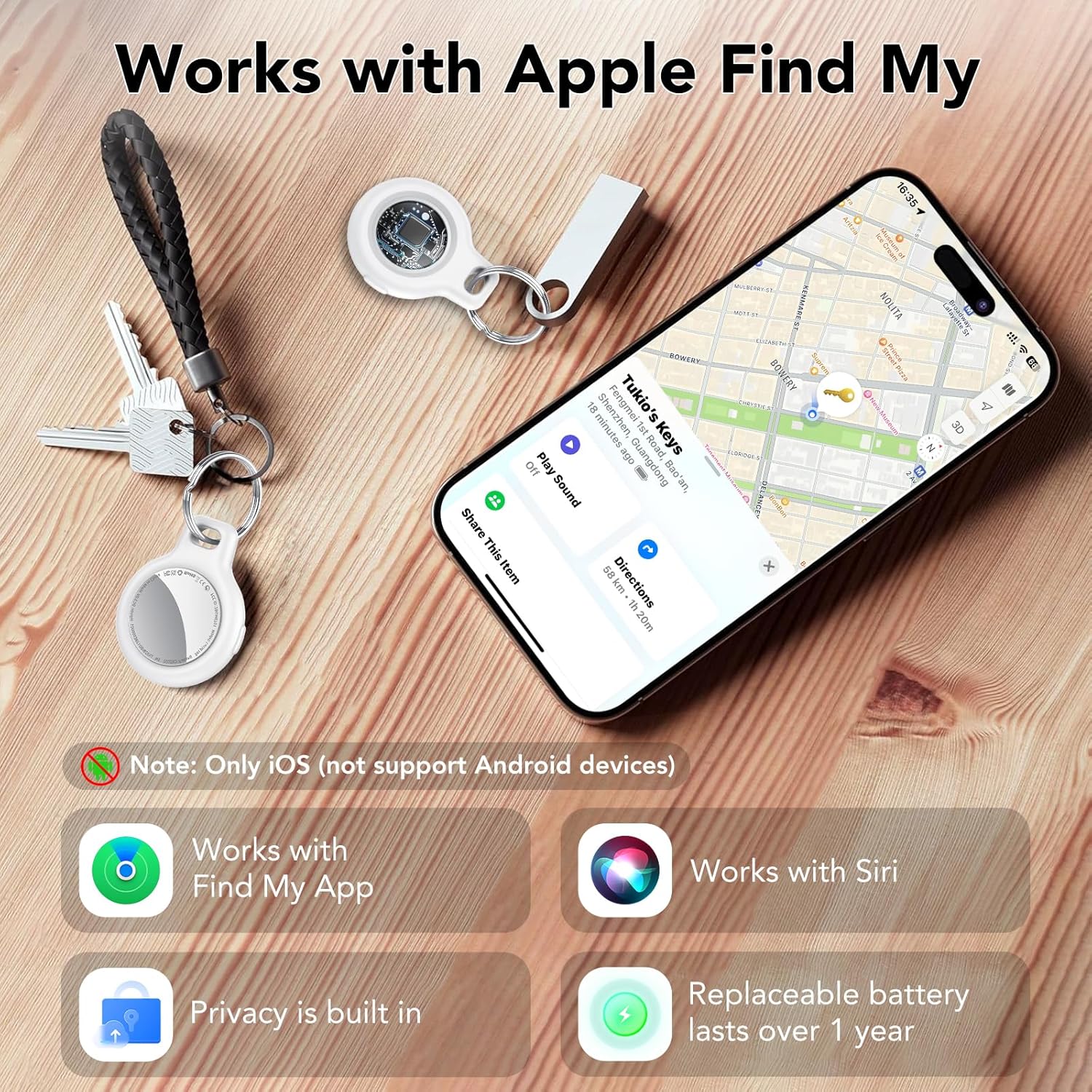 Thumbnail 5 de Tukio Smart Air Tags Traceur Bluetooth — Lot de 4, compatible avec l’app Find My (iOS uniquement)