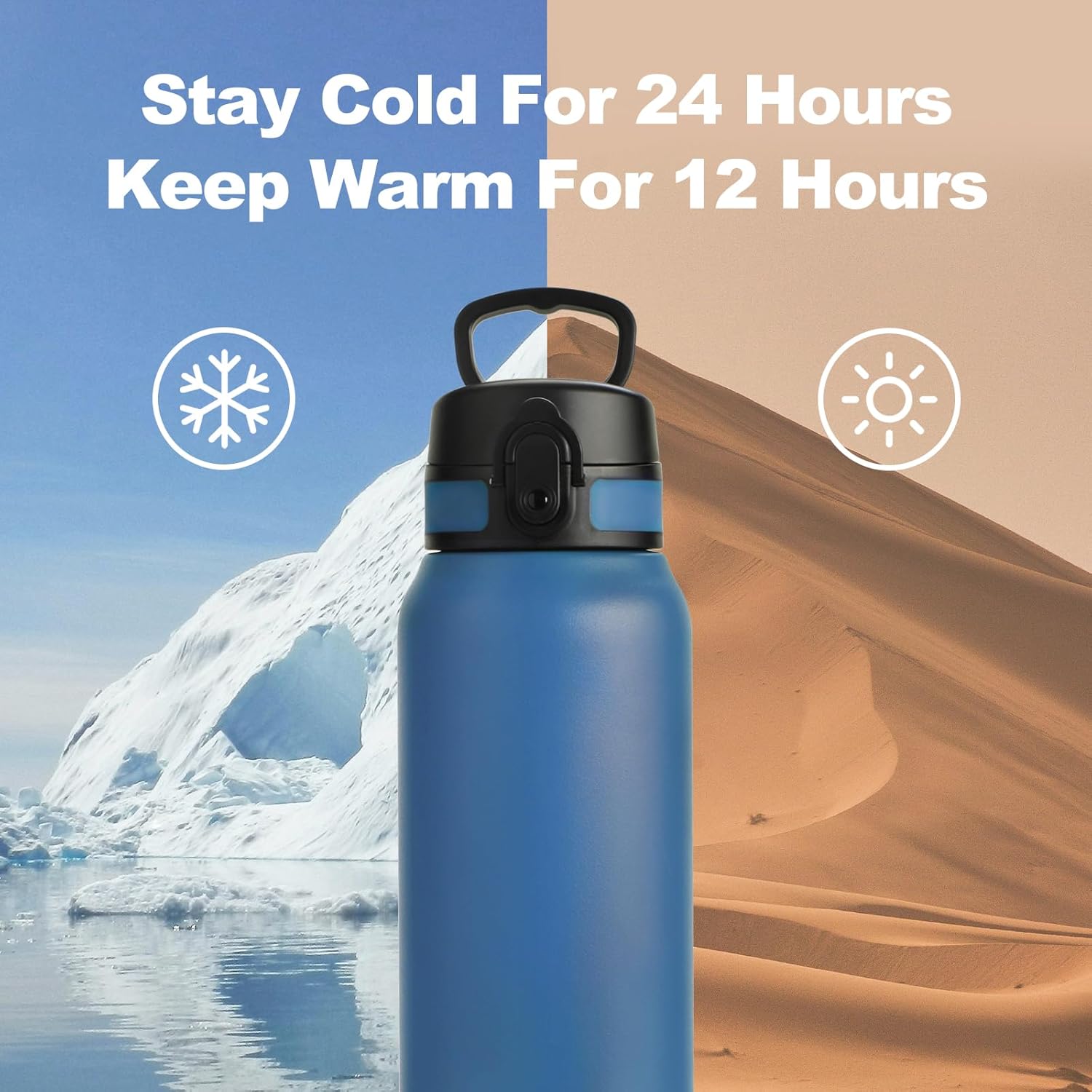 Thumbnail 3 de UZSPACE 700ml Stainless Steel Water Bottle for Kids with Handle — Double-Walled, Leakproof & Portable Ocean Blue