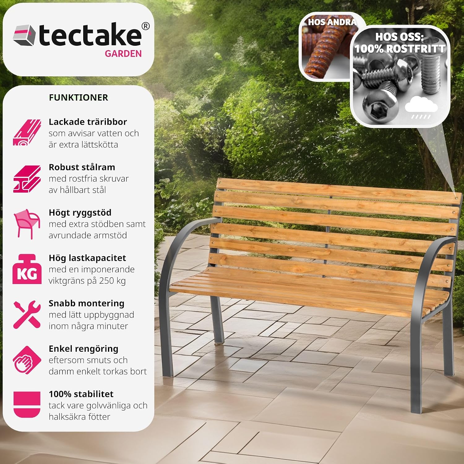 Detalle de tectake Michaela 401425-SE trädgårdsbänk, 2-sits i lackad kinagran