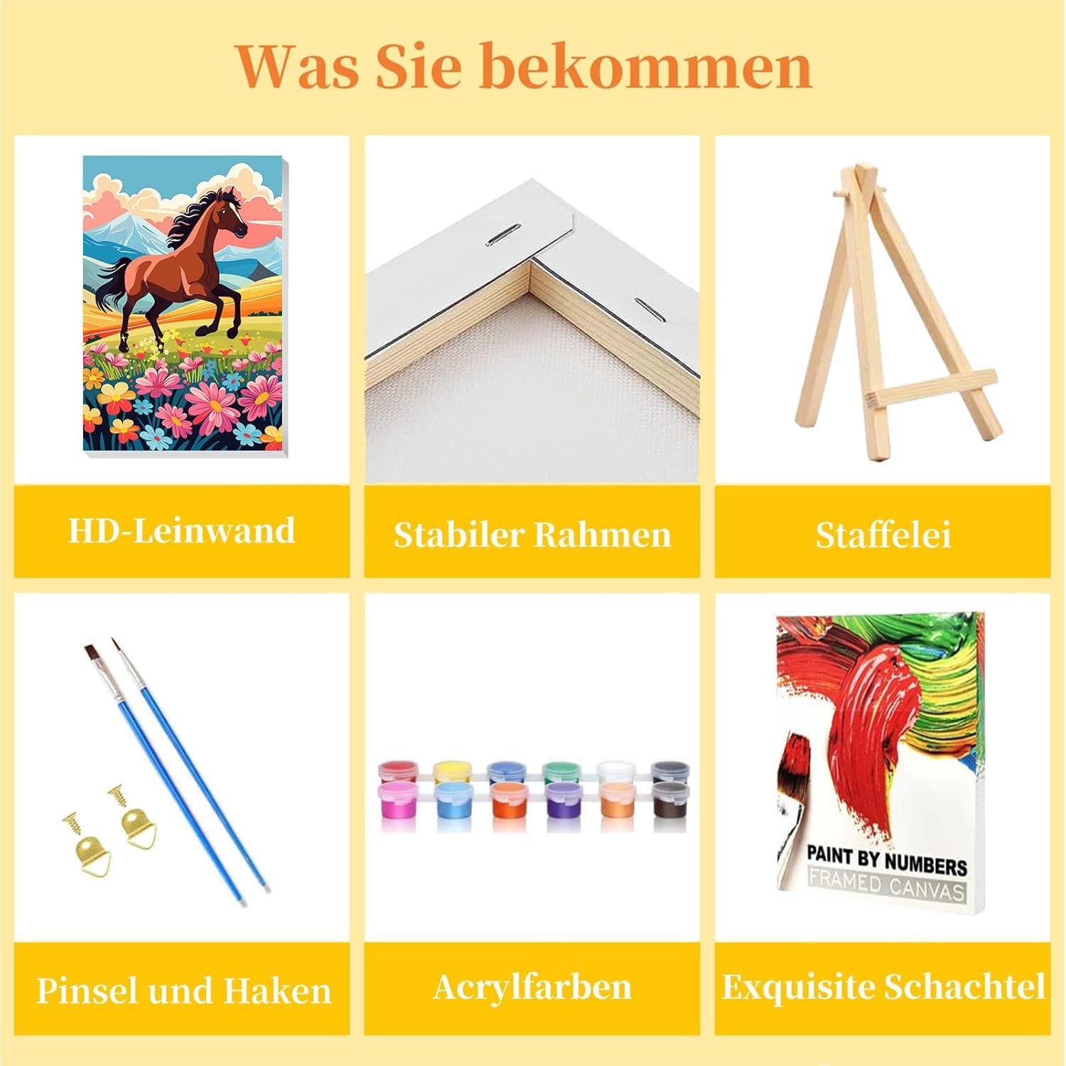 Thumbnail 5 de Arttoplus Malen Nach Zahlen Kinder mit Rahmen und Holzstaffelei – Pferd (20x30 cm)