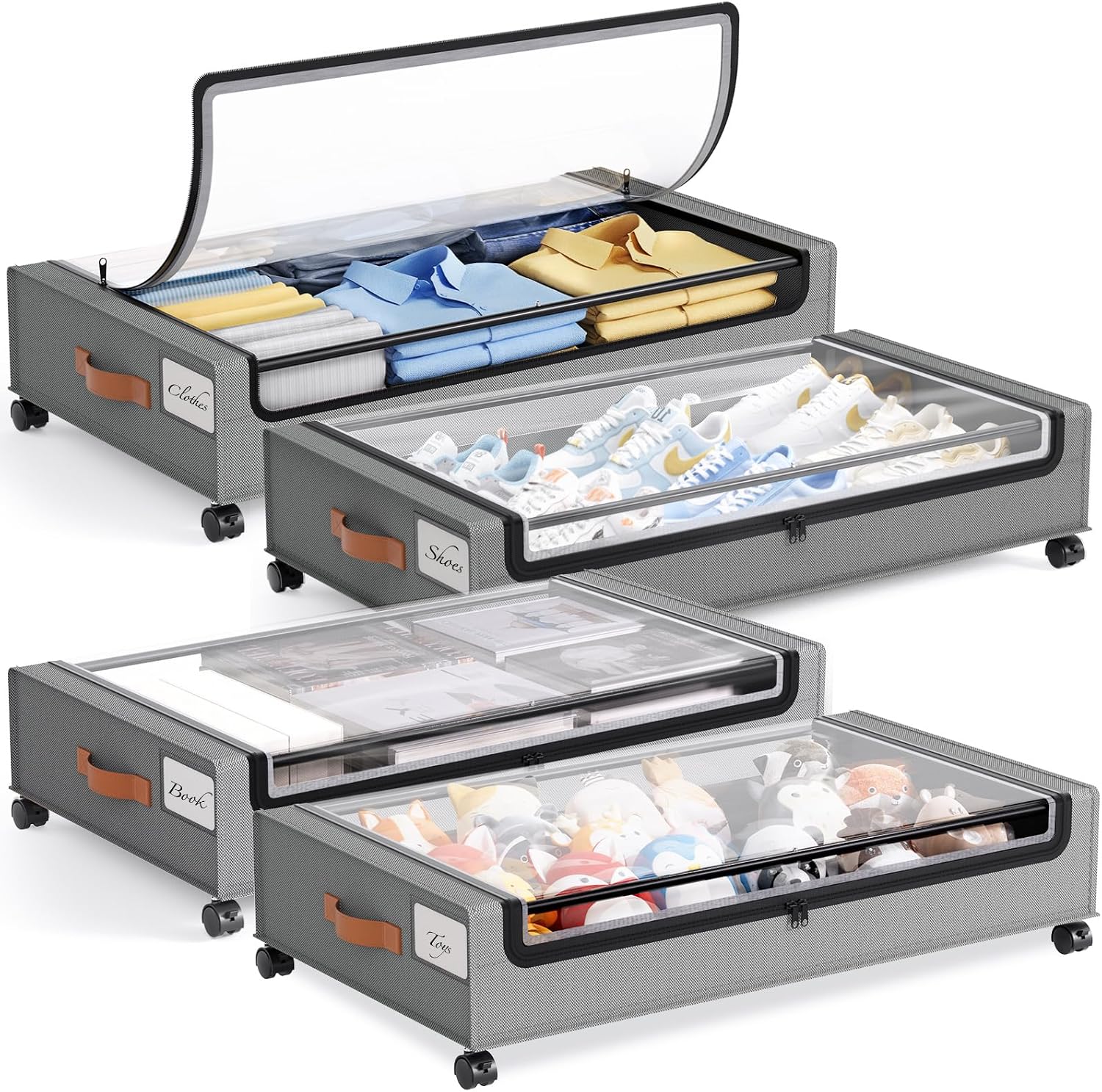 Detalle de Yecaye Ye-Ub-Storage-LightGrey-4pack Under-Bed Storage Bins with Wheels
