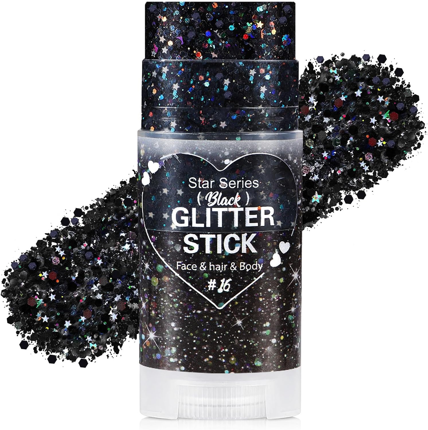 Detalle de Go Ho WLG-346-16-US Black Glitter Stick, Waterproof Hexagonal Shimmer