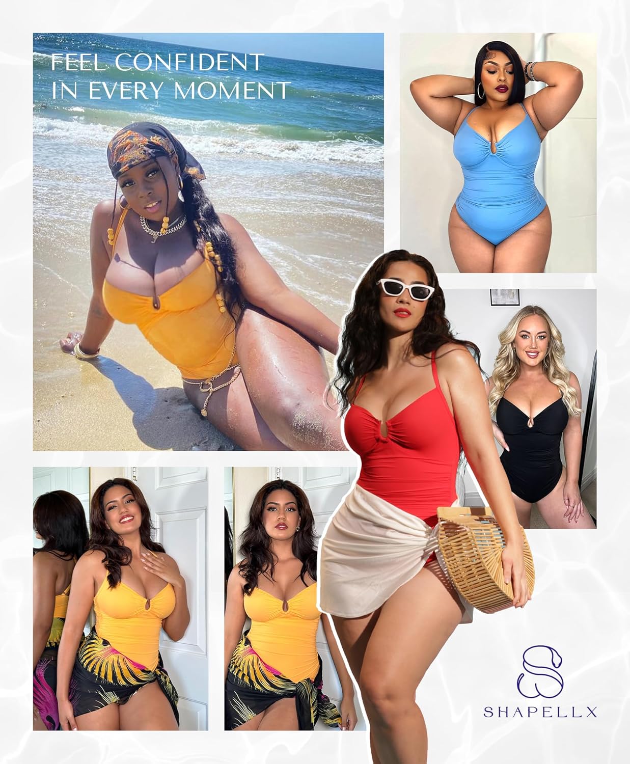 Detalle de SHAPELLX Womens Swimsuits: Tummy Control One-Piece with Ruched Waist and U-Ring