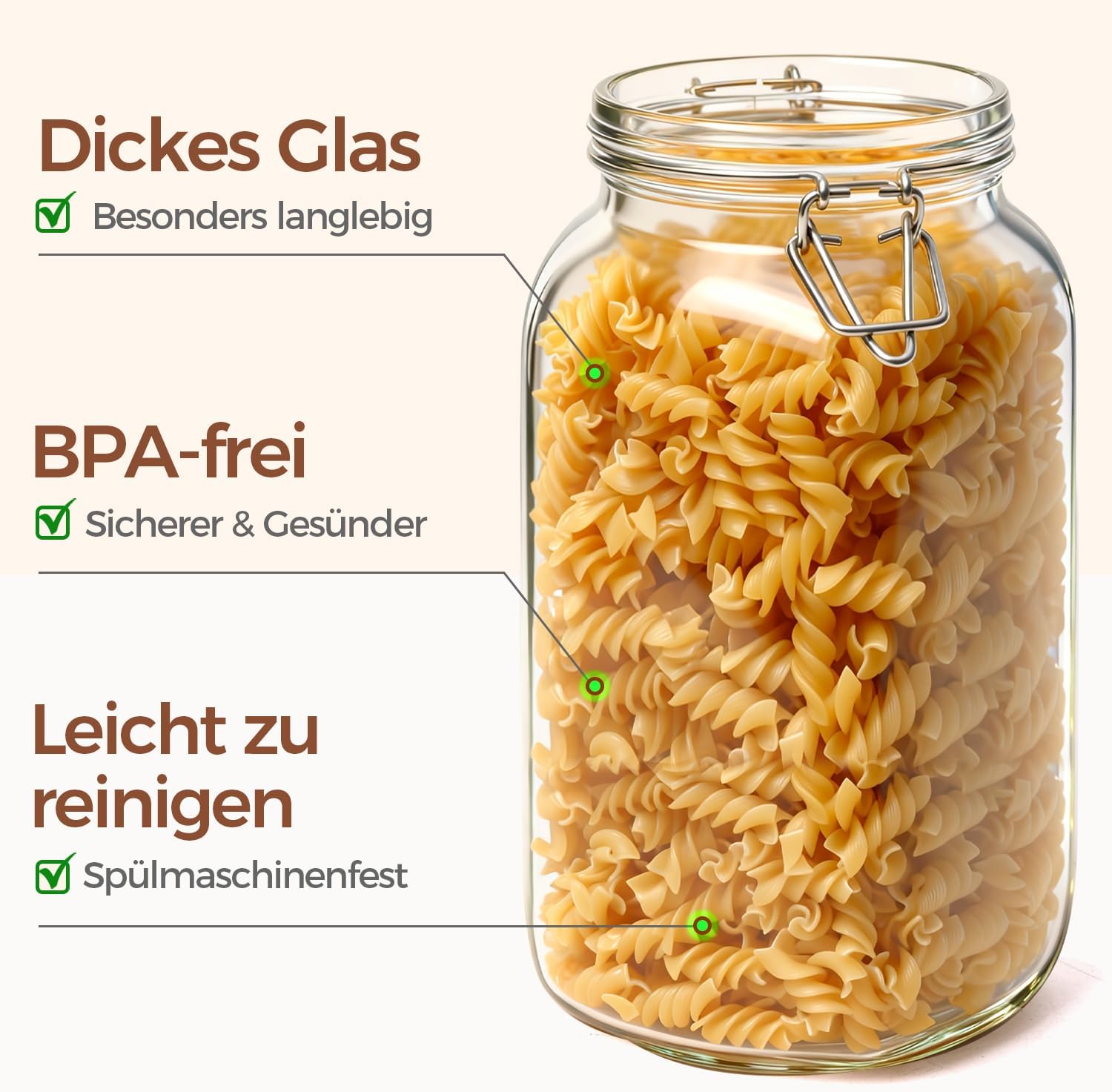 Detalle de ComSaf 2,3L Bügelglas-Set Eckig mit Drahtverschluss – 3er-Set, luftdicht, vielseitig einsetzbar