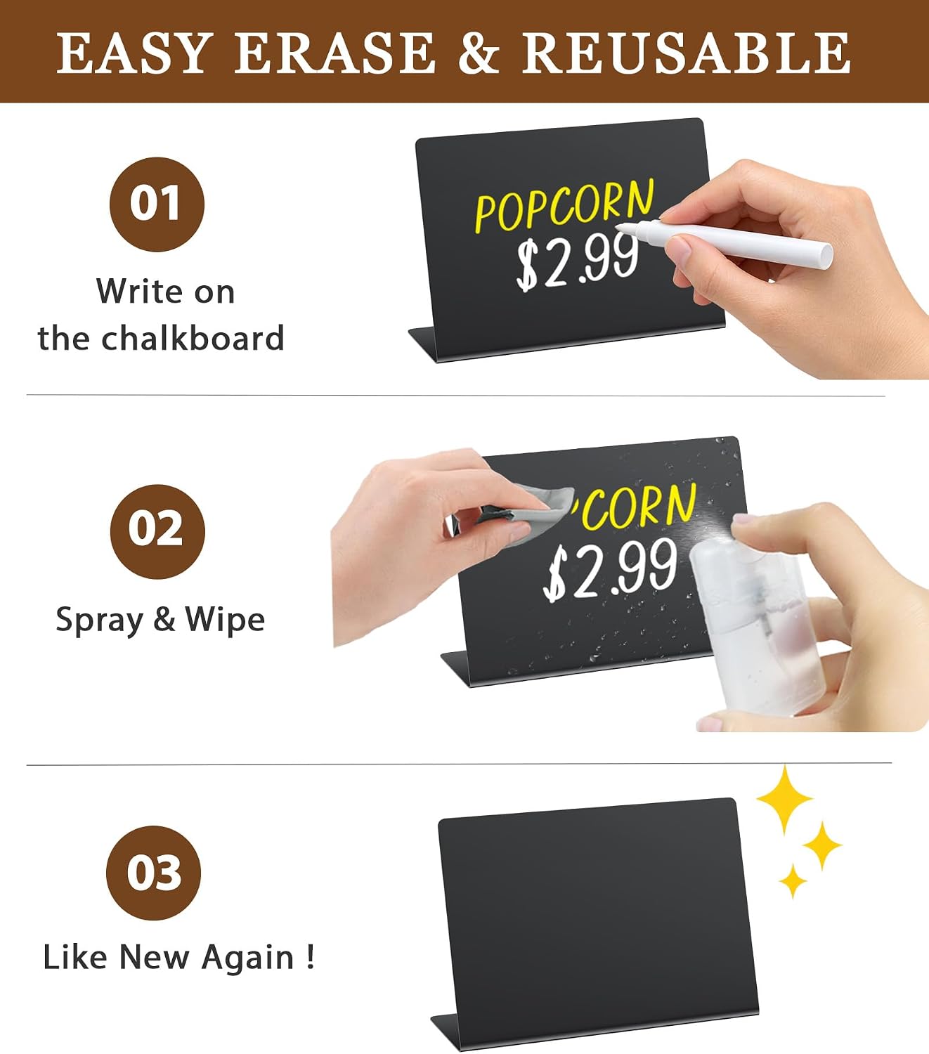 Detalle 2 de PigPotParty 4" x 3" Mini Chalkboard Food Signs, Reusable Plastic, 12-Piece Set