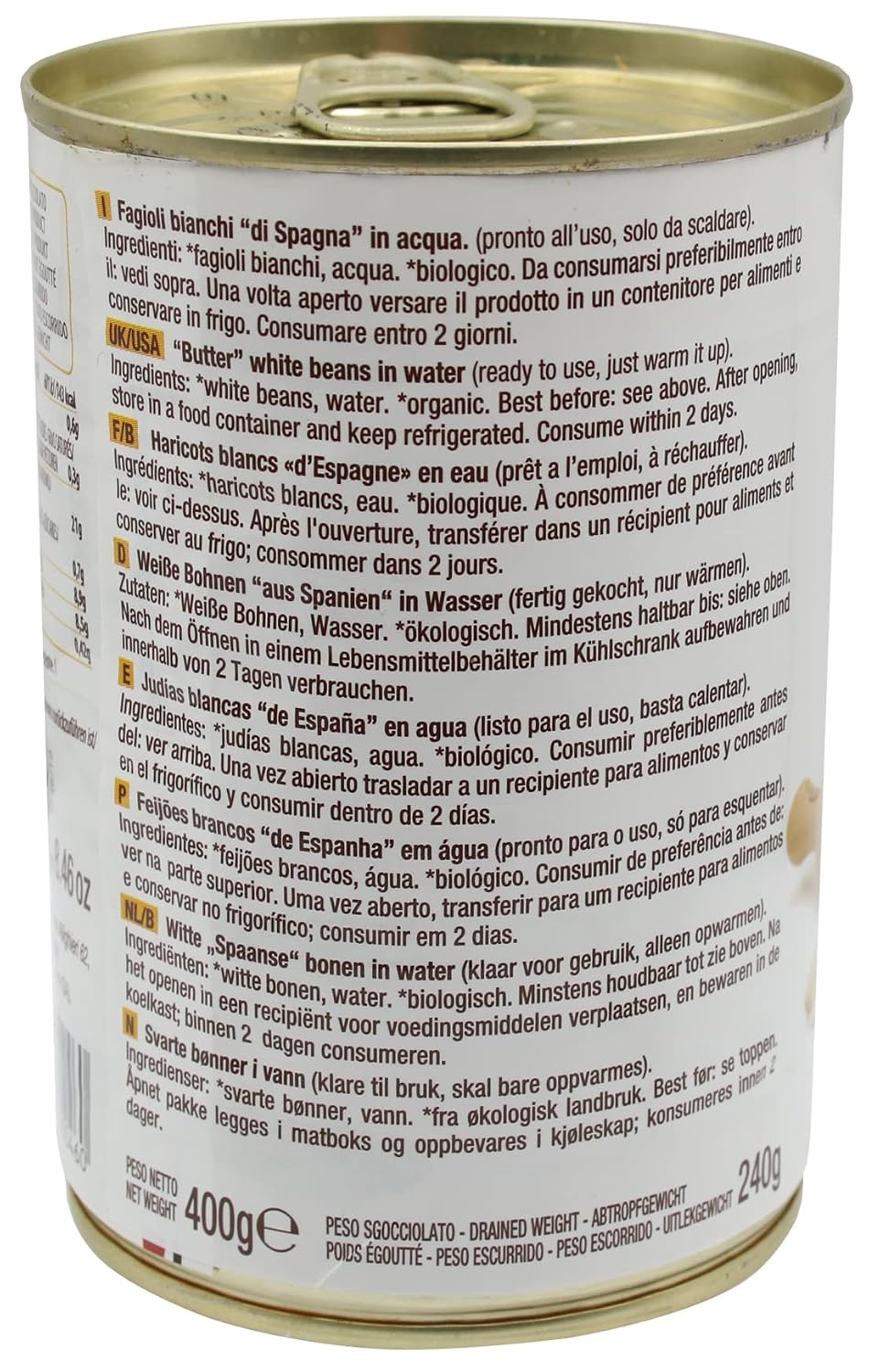 Detalle de IL NUTRIMENTO Riesige Weiße Bohnen (12 x 400 g) – ballaststoff- und proteinreich, ohne Salzzusatz