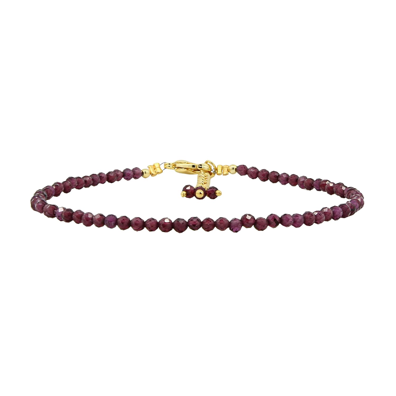 Detalle de Gempires Natural Garnet Beads Bracelet – 7" with 1" Extender, Gold Plated Garnet Bead Bracelet
