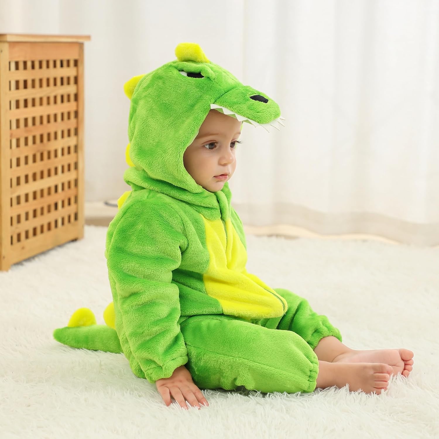 Thumbnail 3 de Hilmocho Baby Hooded Romper: Unisex Animal Cartoon Flannel Jumpsuit