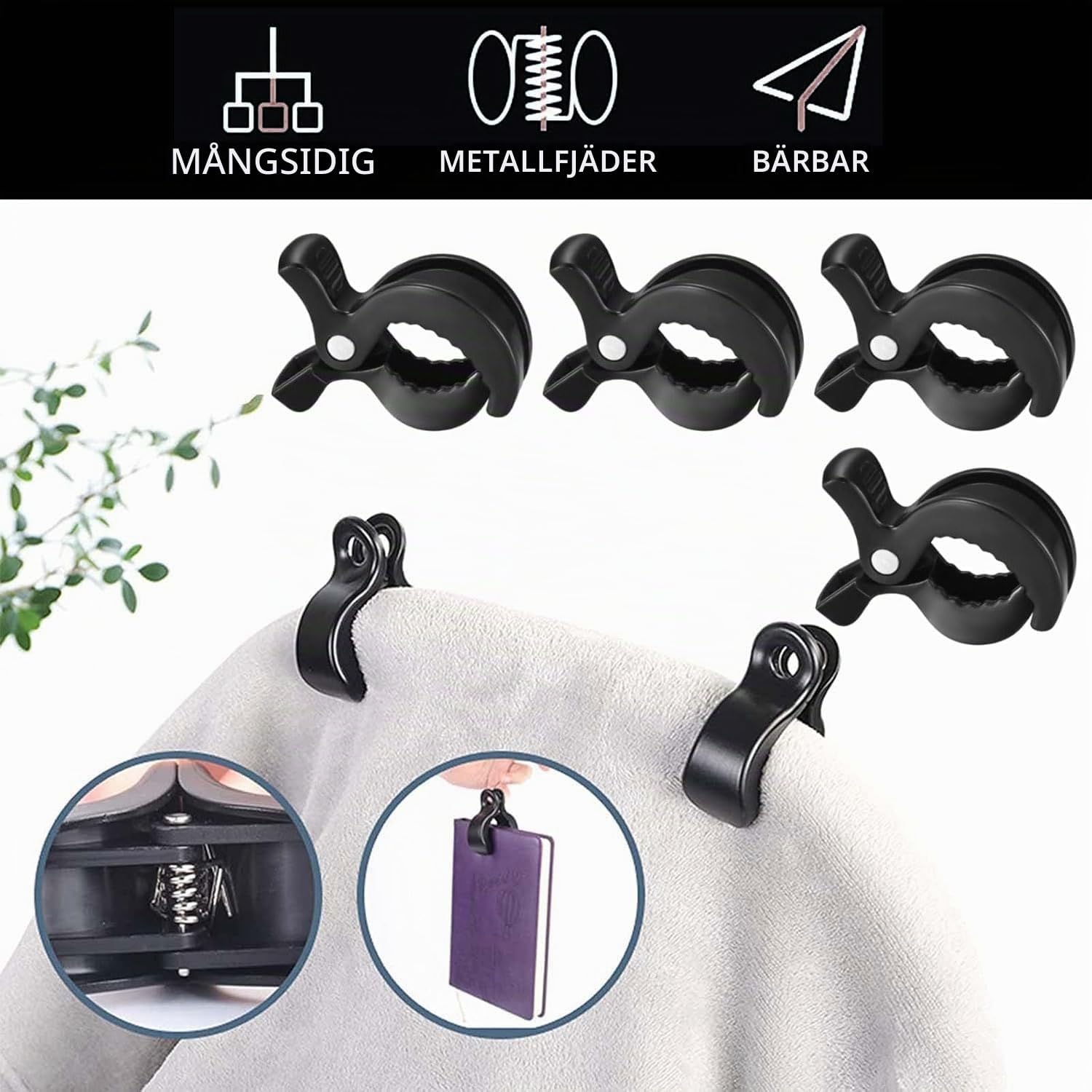 Detalle 2 de FB-BWSW-KQC5 barnvagnsklämmor, 4-pack med räfflat grepp och metallfjäder