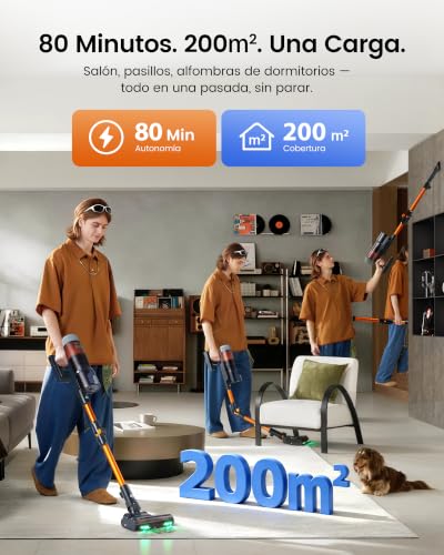 Detalle de FAMIVAC FV5 aspiradora sin cable de 650 W con tubo plegable y cepillo antienredos