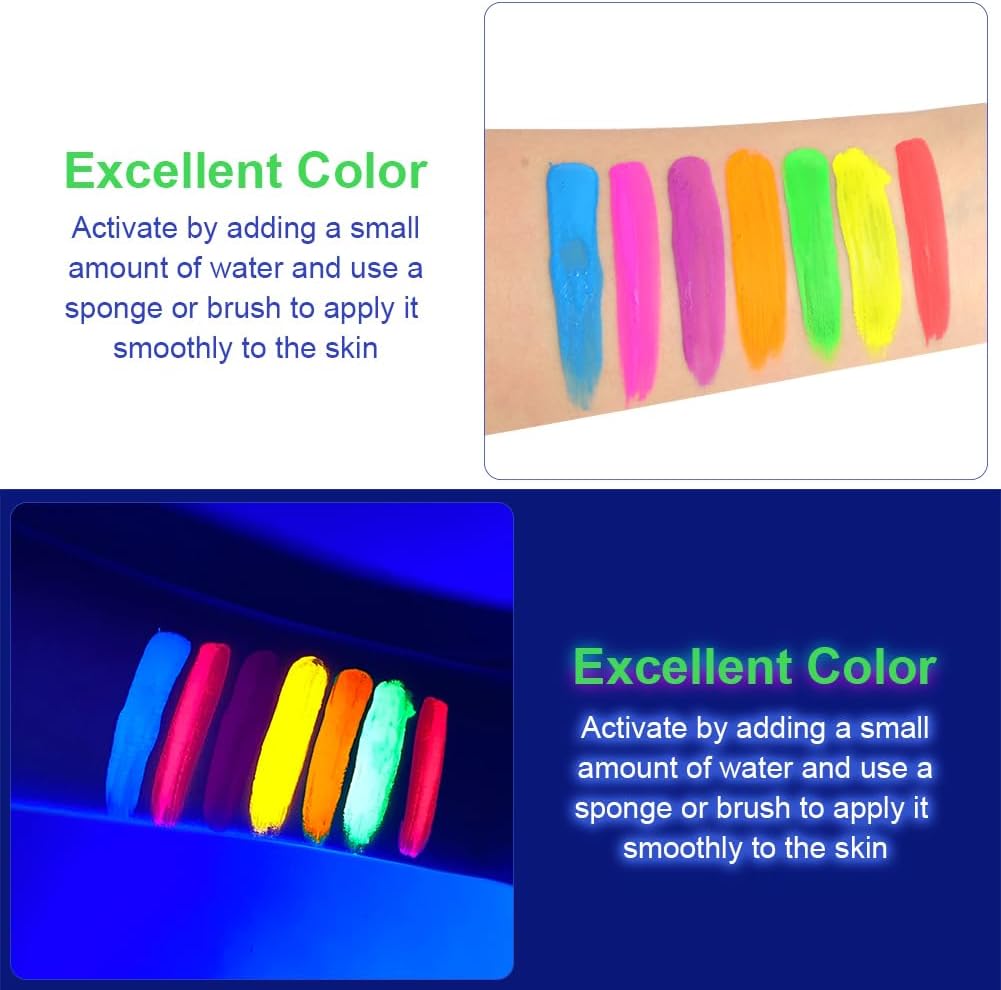 Detalle de LOPHE Trucchi Neon fluorescente per il corpo, pittura UV non tossica (30 g) – Verde Fluorescente