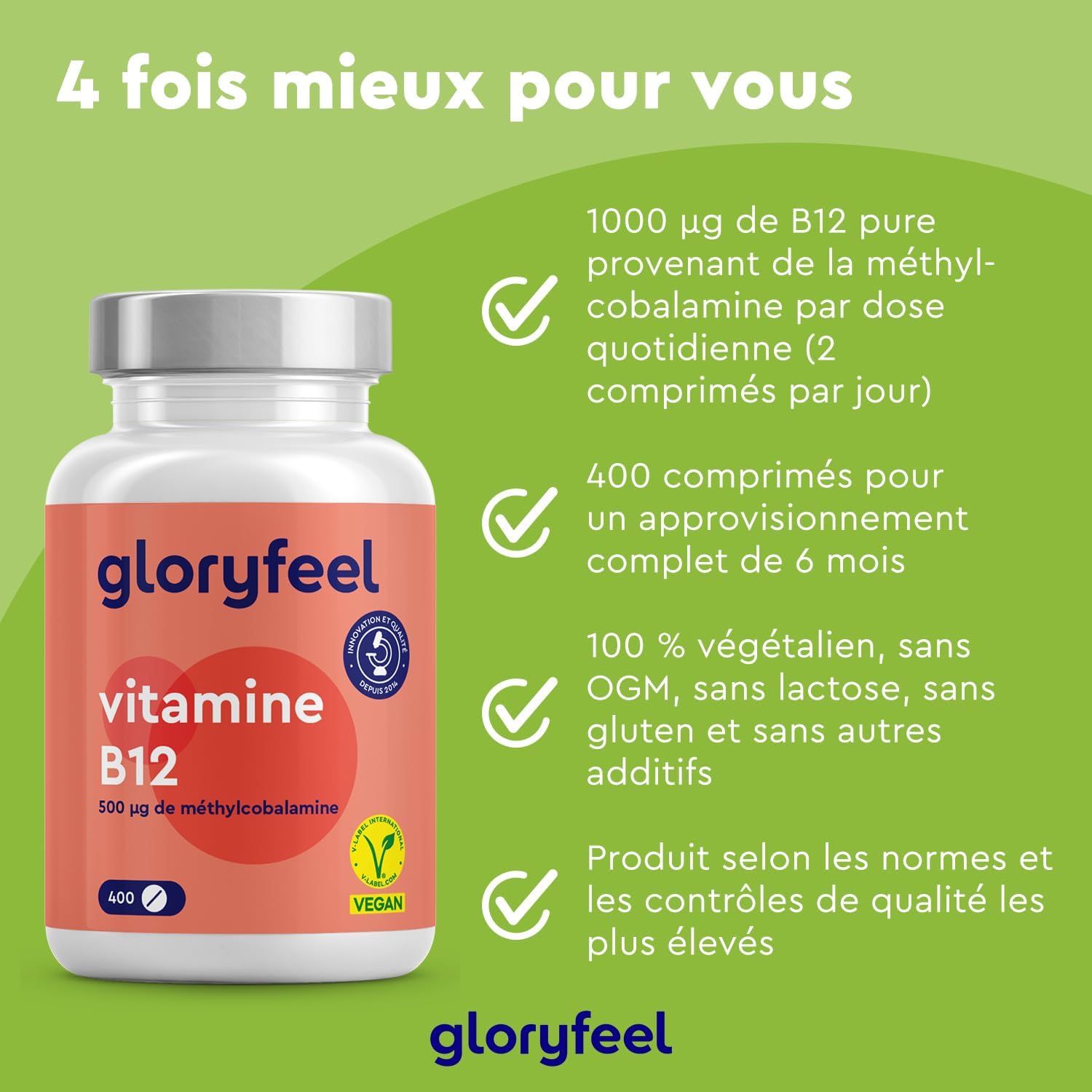 Thumbnail 1 de Vitamine B12 Méthylcobalamine 500 µg — 400 comprimés, vegan et sans additifs