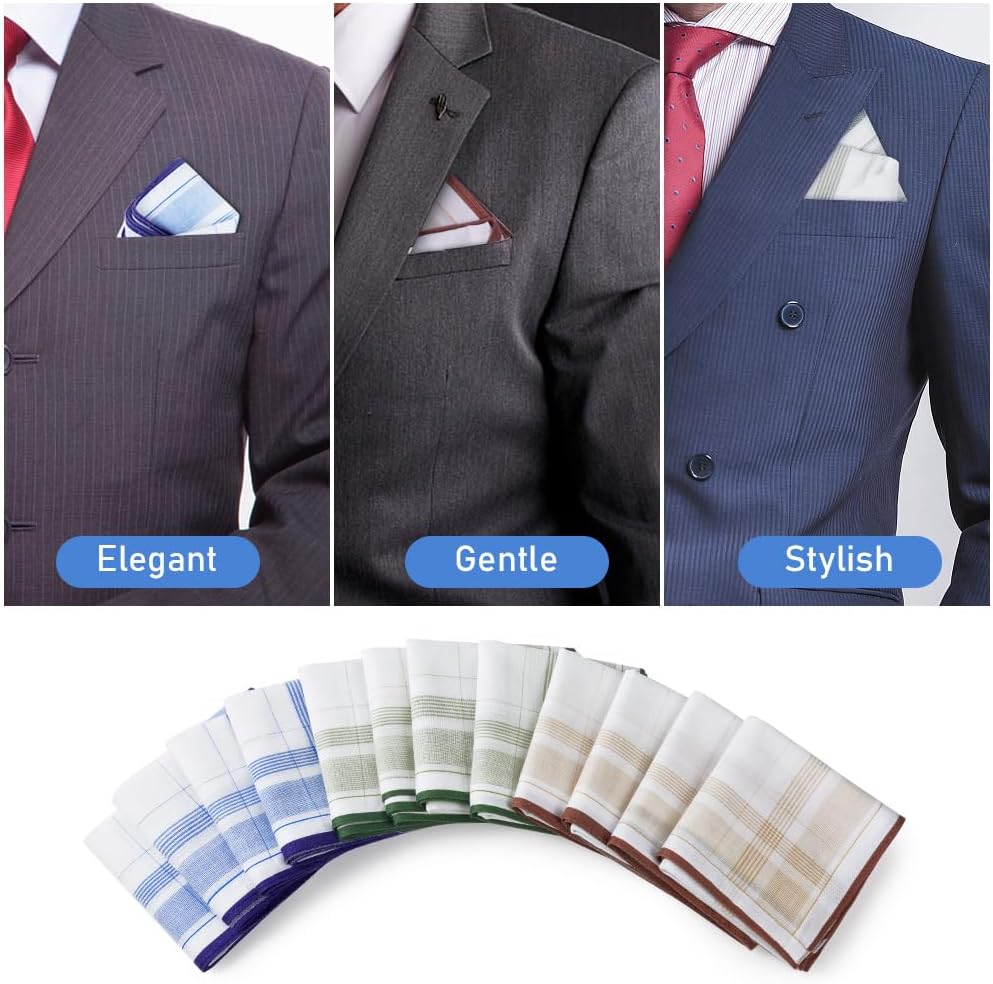 Thumbnail 5 de Aomig Fazzoletti Uomo 12 Pezzi Grandi in Cotone – Plaid Classico, 40x40 cm