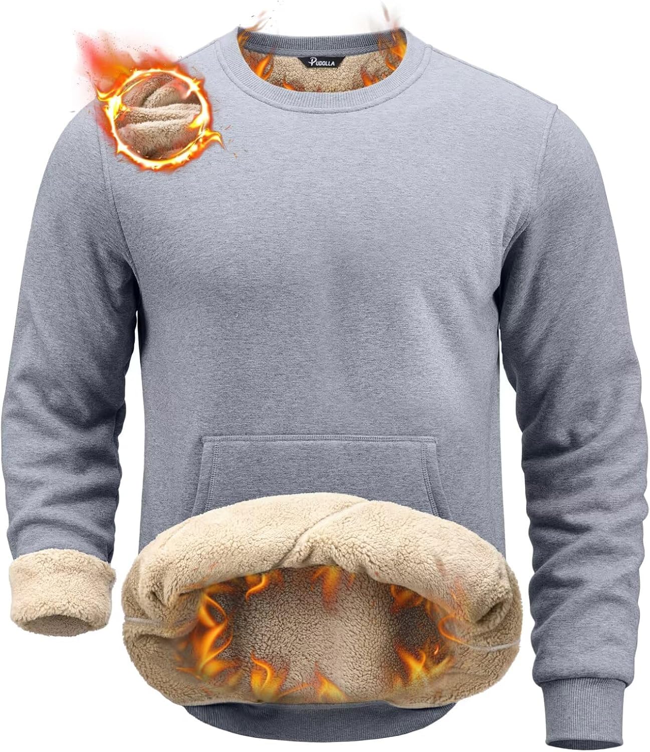 Detalle de Pudolla Men's Sherpa Lined Crewneck Sweatshirt