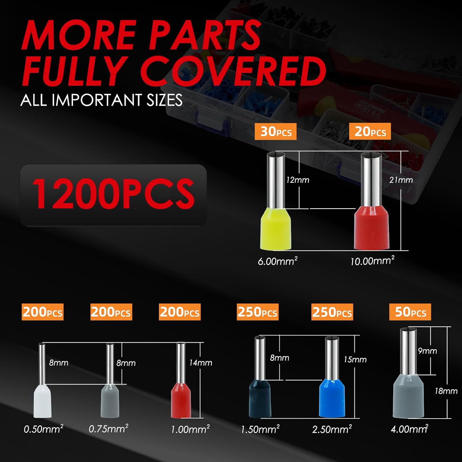 Detalle de CCLIFE Pince à sertir auto-réglable pour câbles 0,25 à 10 mm² (AWG 23-7) avec 1200 embouts