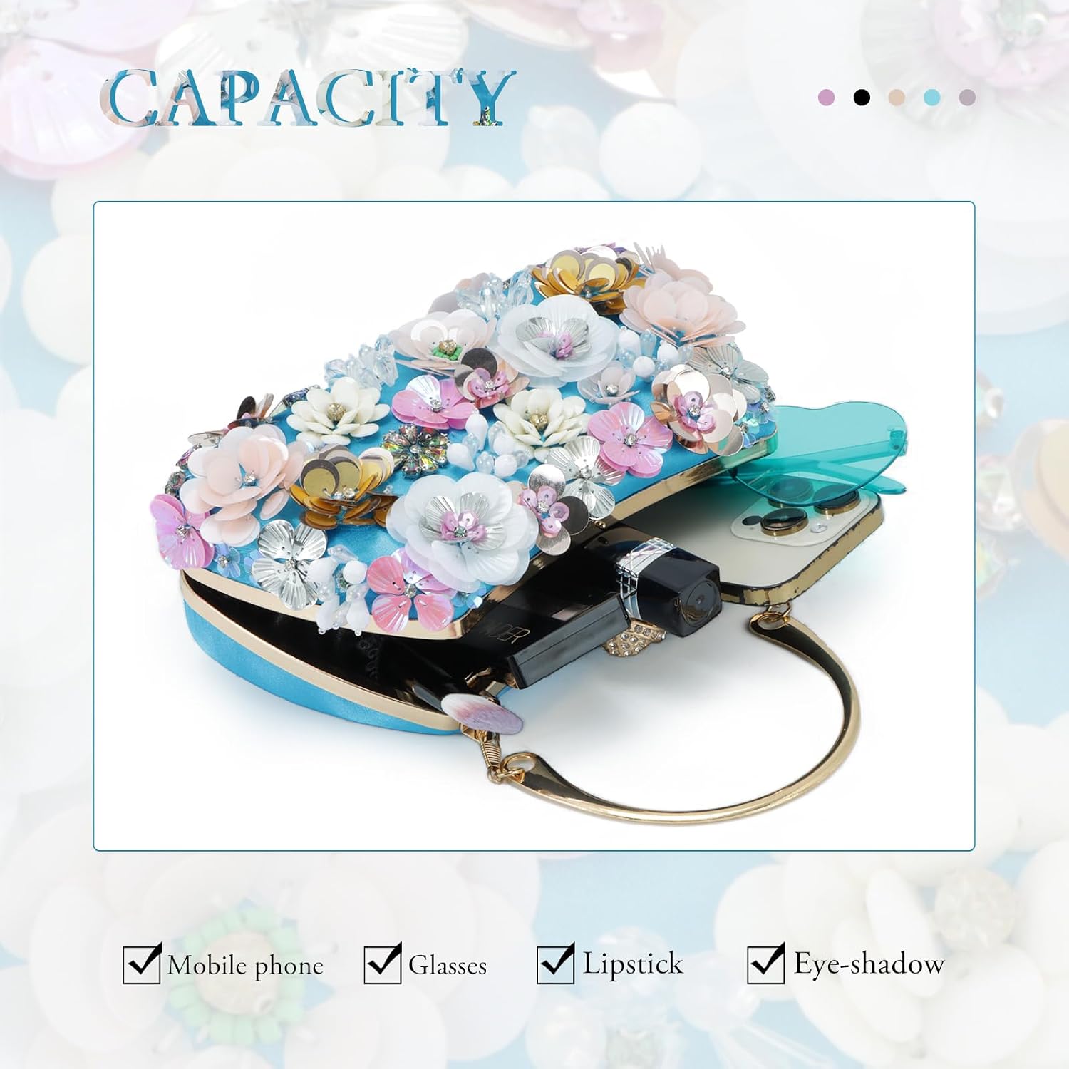 Thumbnail 4 de Fecialy Blume Kupplung Handtasche 8,3 Zoll Länge