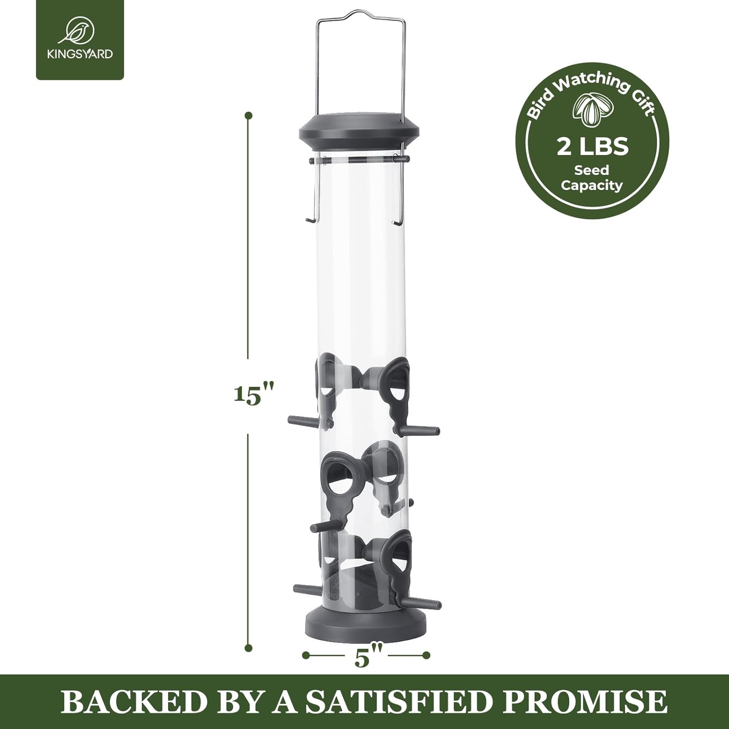Detalle de Kingsyard 2-Pack Tube Feeders with 6 Feeding Ports (Weatherproof Hard Plastic & Steel Hanger) — Black