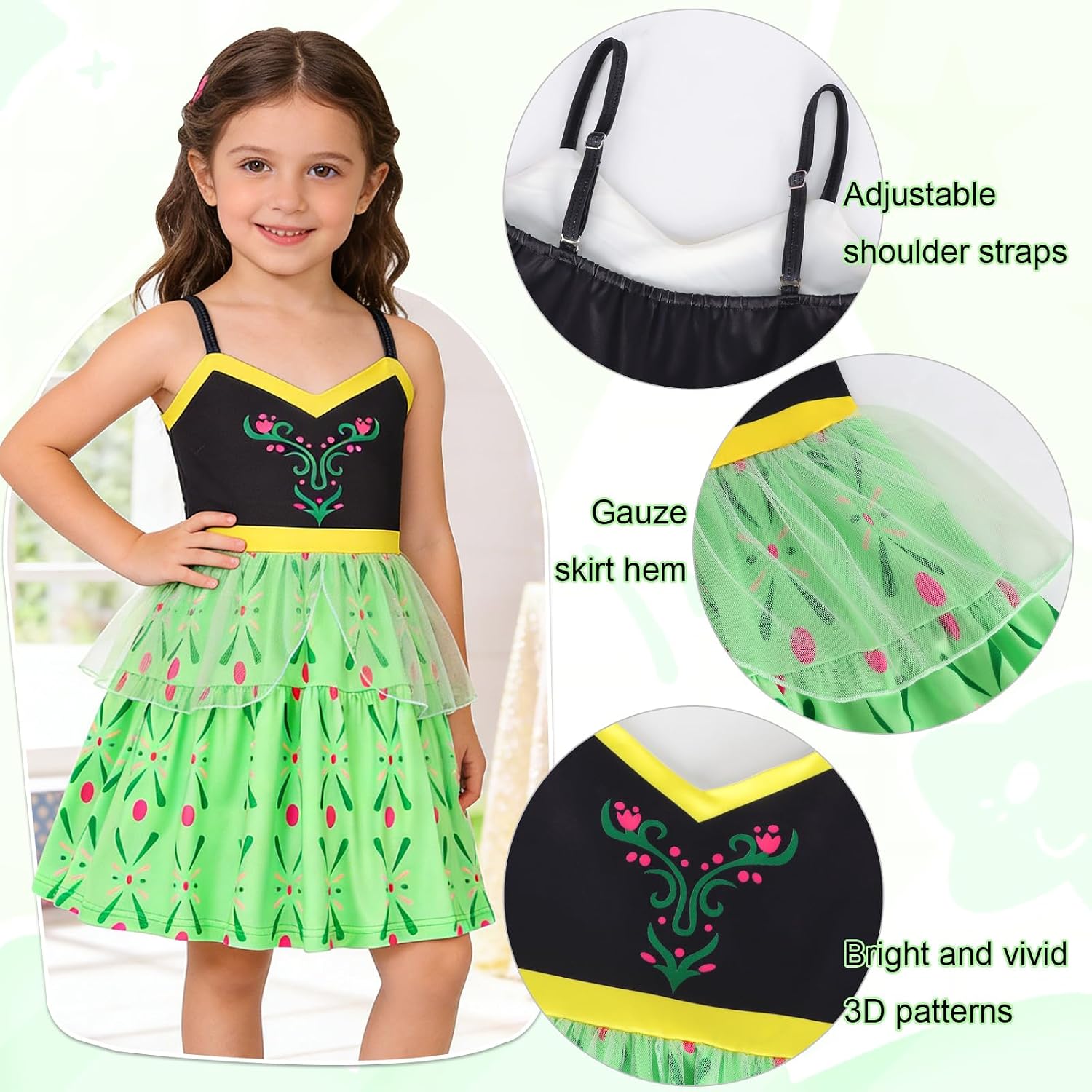 Detalle de AmzBarley Princess Dress for Girls, Sleeveless Tulle Costume with Adjustable Straps