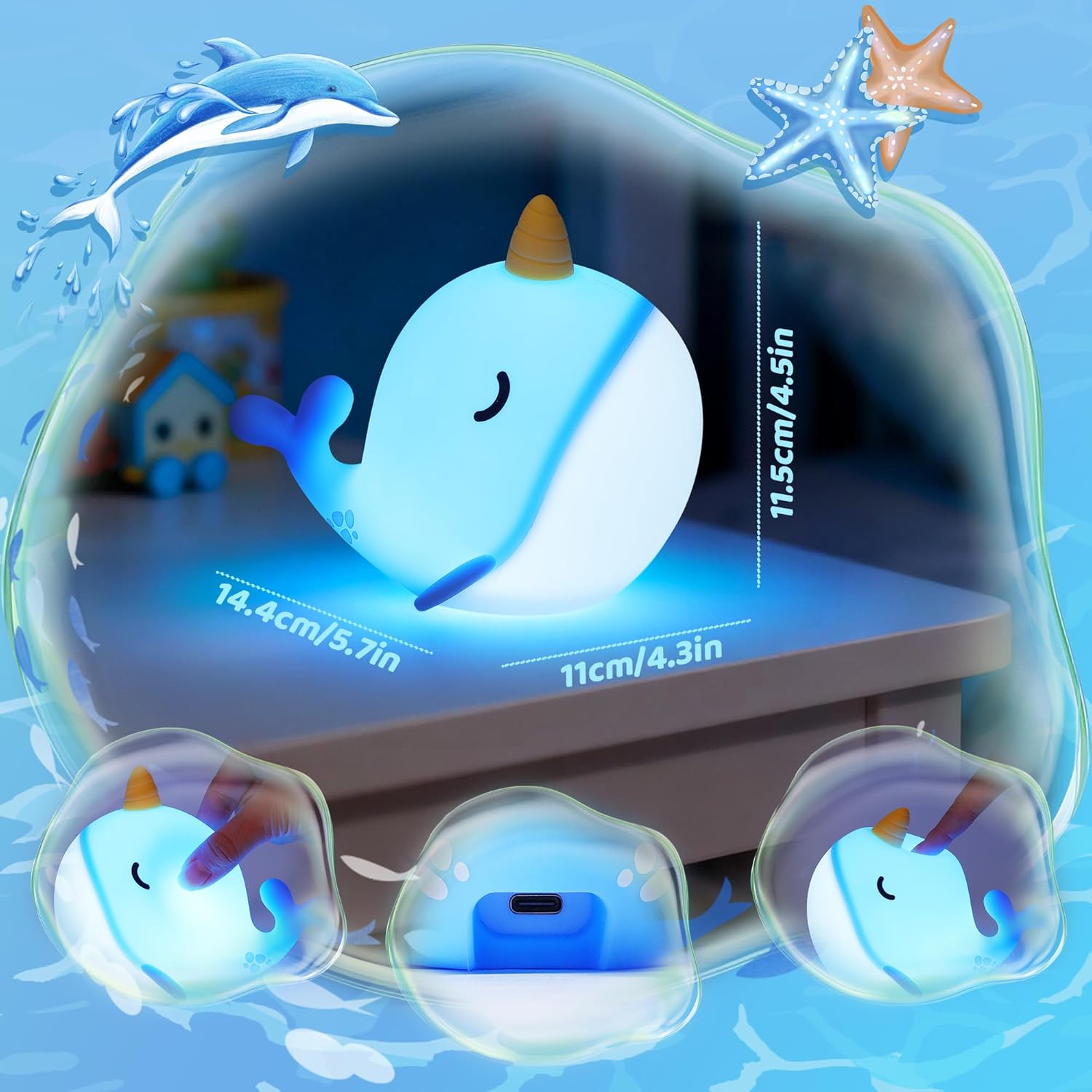 Thumbnail 6 de OkiyiD Narwhal Lamp Blue Night Light
