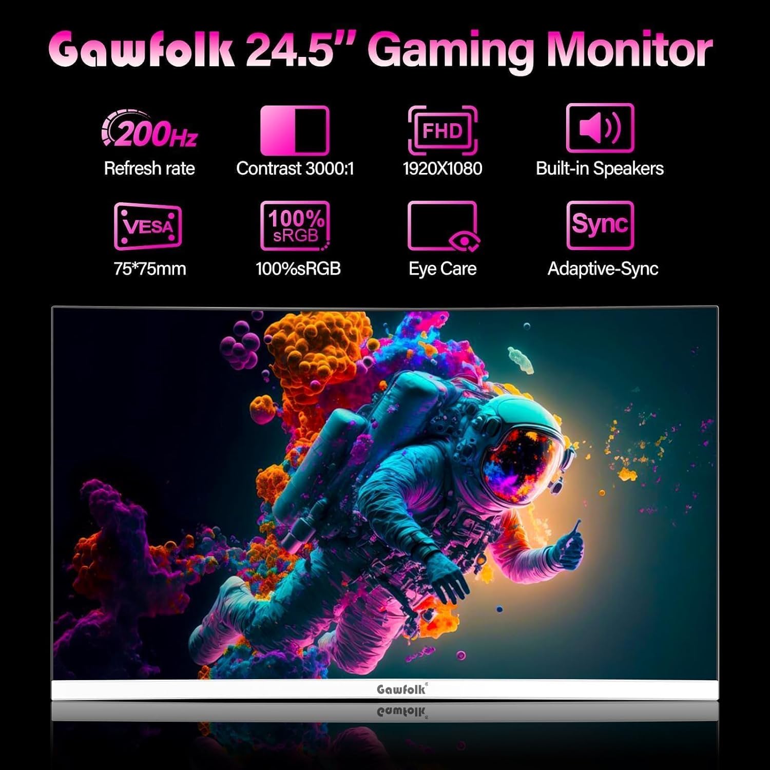 Detalle 2 de Gawfolk Monitor Gaming 24,5" 200Hz FHD 1920x1080 con AMD FreeSync e altoparlanti integrati