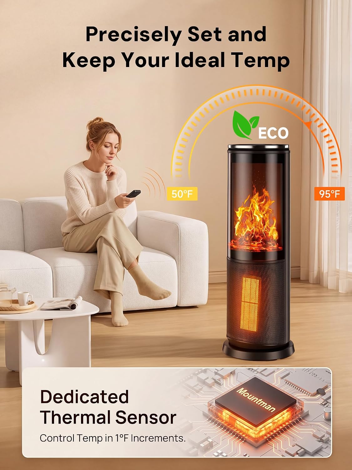 Detalle 2 de Mountman BL20-R17 Tower Space Heater, 1500W, 120° Oscillation